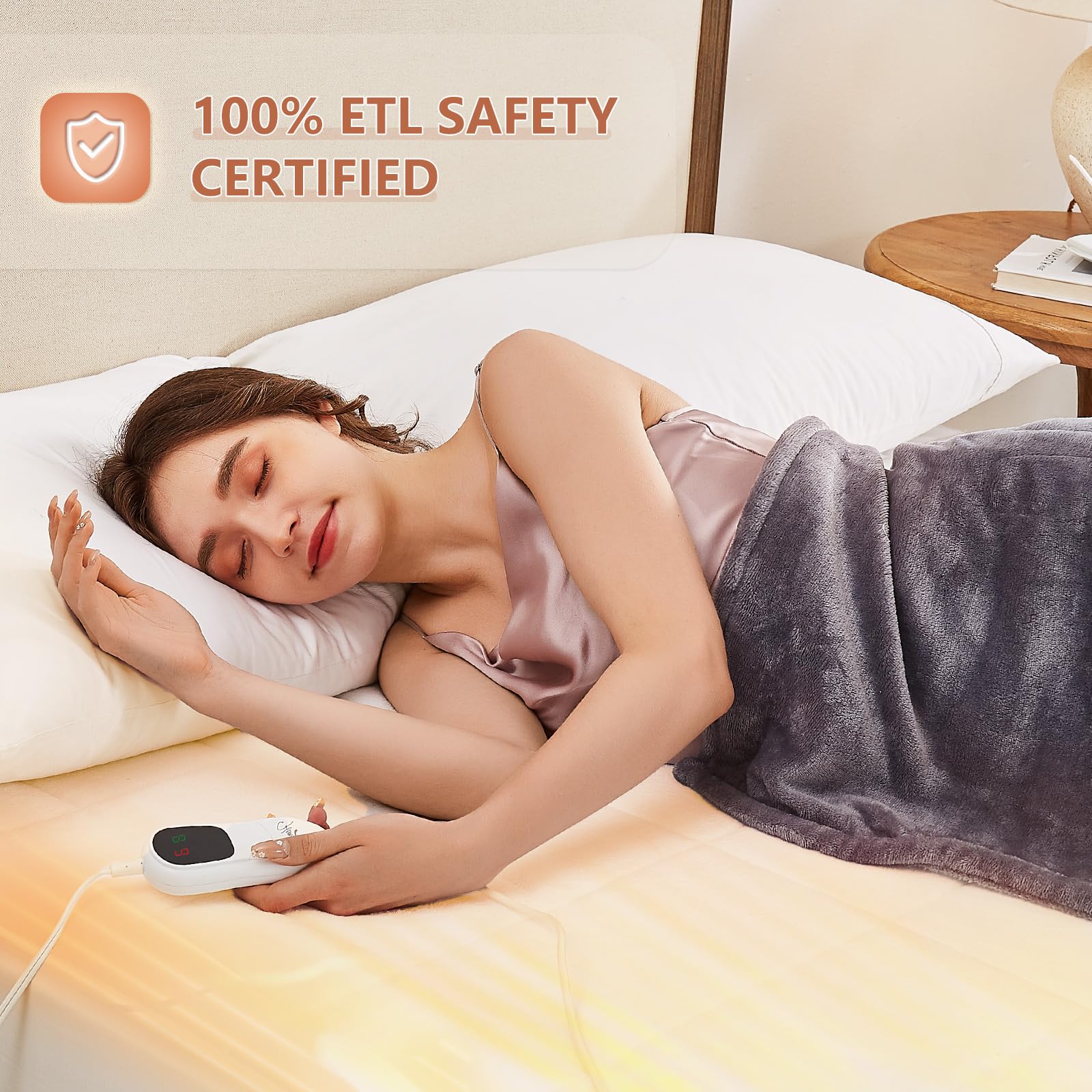 Homemate Queen Size Electric Heated Mattress Pad - 5 Heat Settings, Coral Fleece, Dual Controller & Auto-Off (10 Hours) - Fits Up to 21