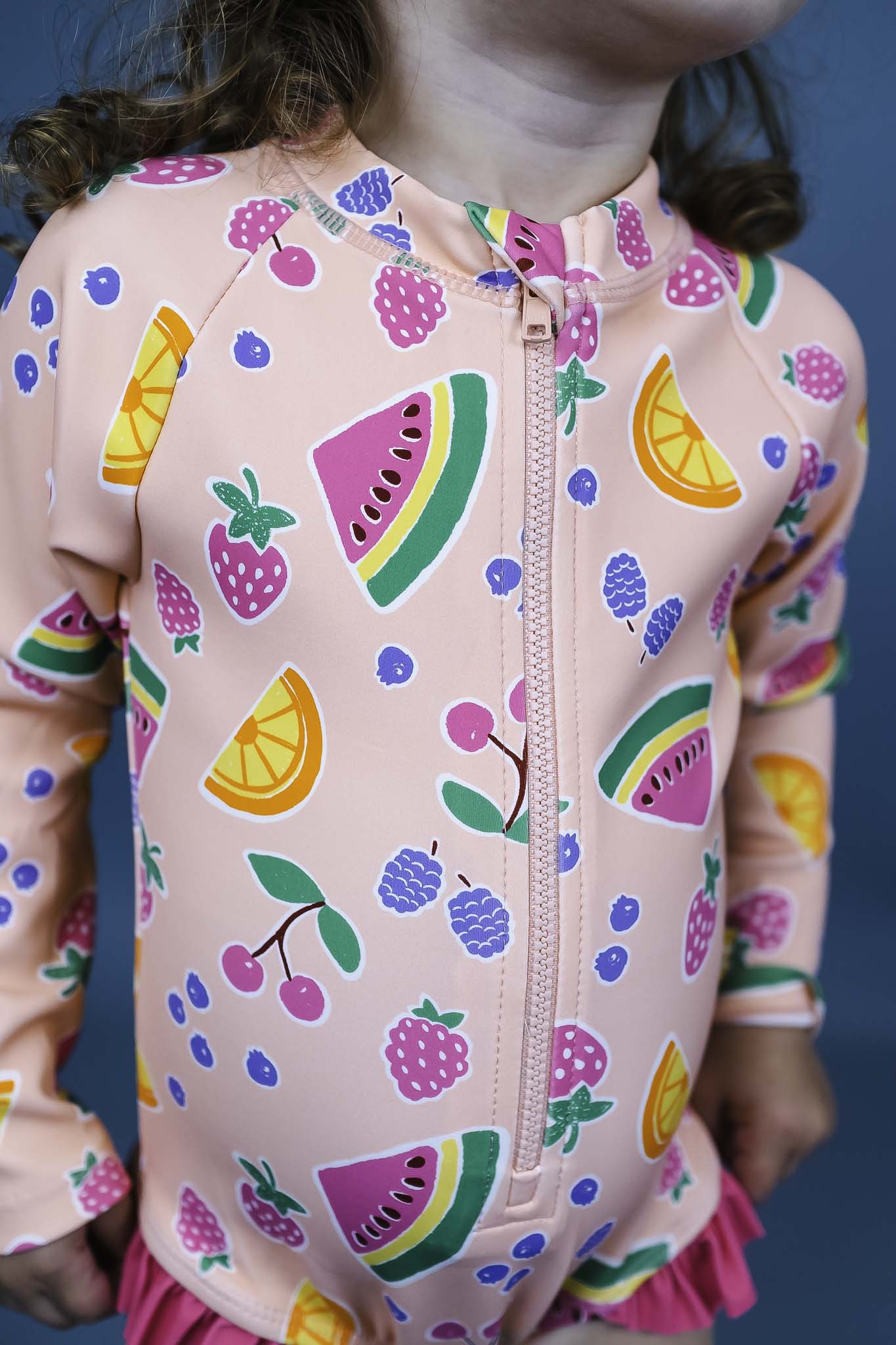 Baby Girl Fruit Salad Print Long Sleeve Swimsuit - UV Protection Rash Guard for Beach, Pool & Summer Play