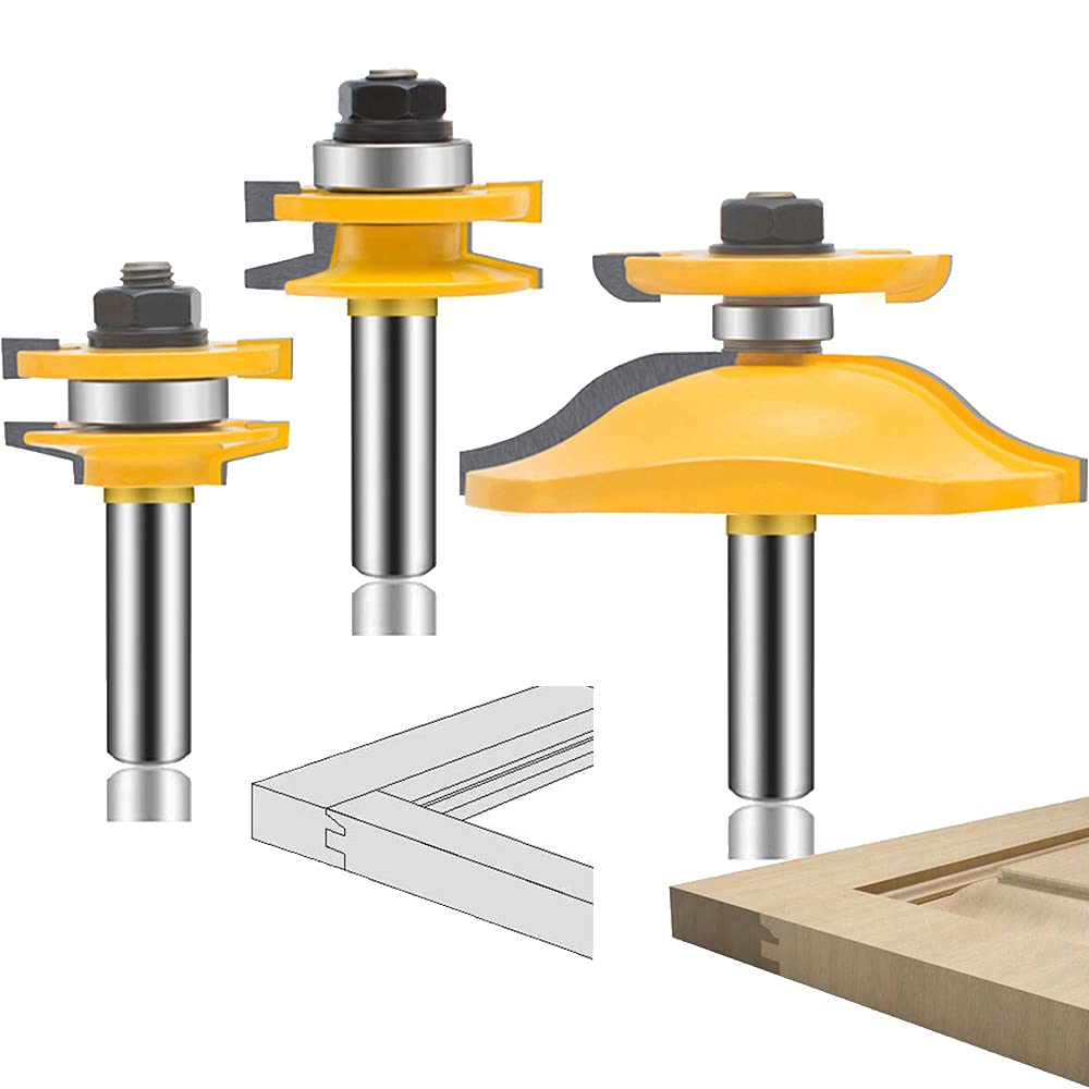 LEATBUY 3-Piece Router Bit Set with 1/2-Inch Shank - Round Over, Raised Panel & Ogee Router Bits for Cabinet Doors, Woodworking & Tongue-and-Groove Projects | Perfect for DIY Furniture Making & Home Renovation