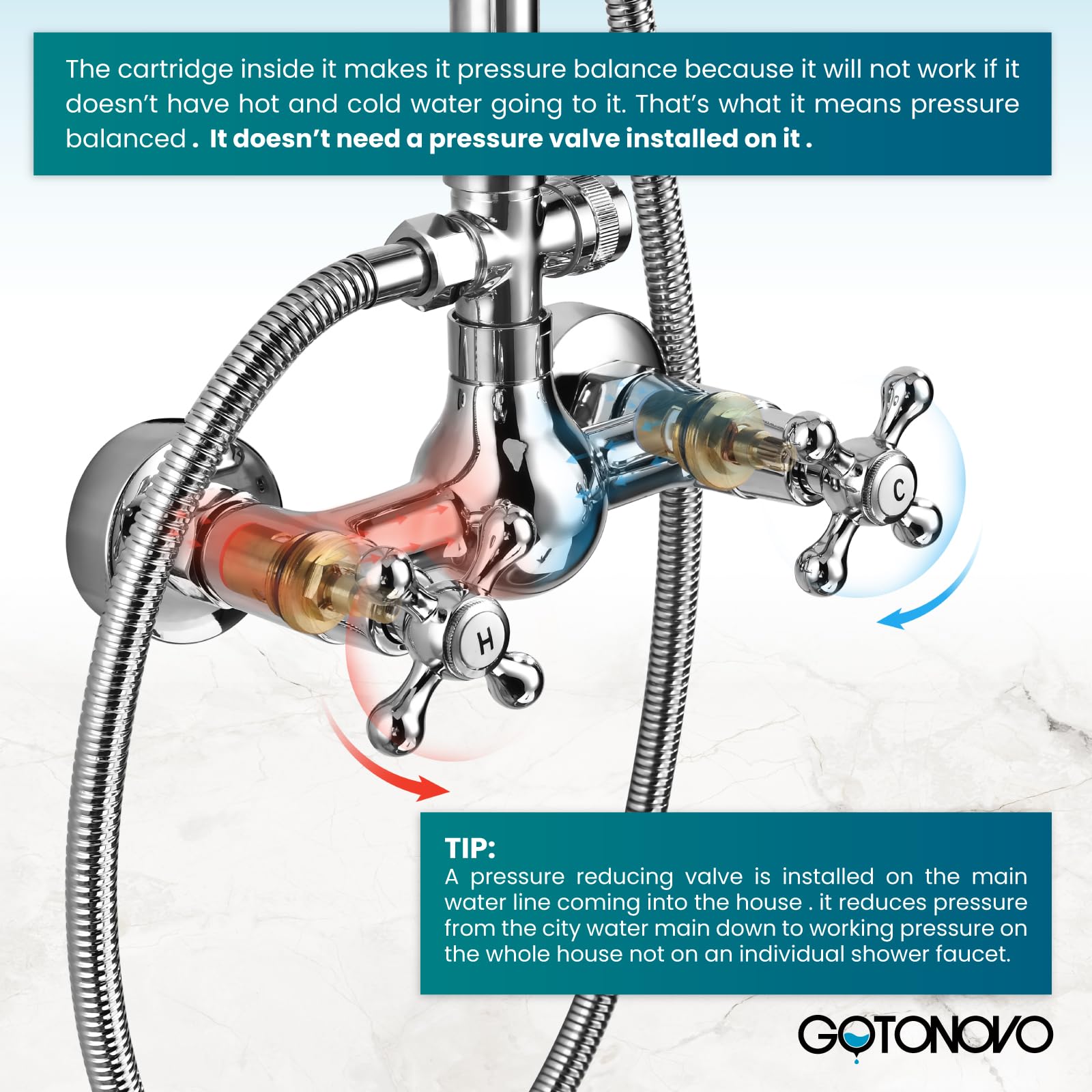 Gotonovo 8 Inch Rainfall Shower Head with Handheld Spray - Polished Chrome Wall Mount Bathroom Faucet Set (2 Functions) - Perfect for Modern Bathrooms & Spa-Like Showers