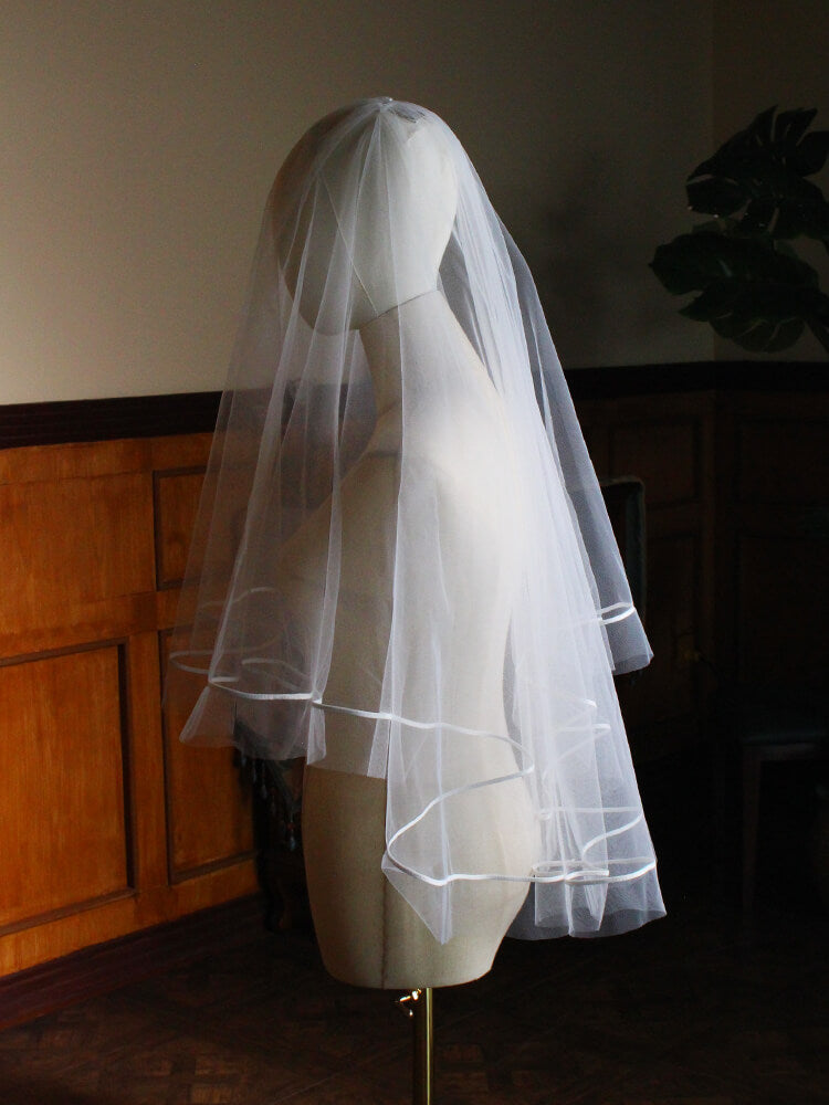 2 Layer Tulle Wedding Bridal Veil - Midi Length Cathedral Veil with Comb - Perfect for Bridal Shower, Ceremony & Reception (Style V853xmj)
