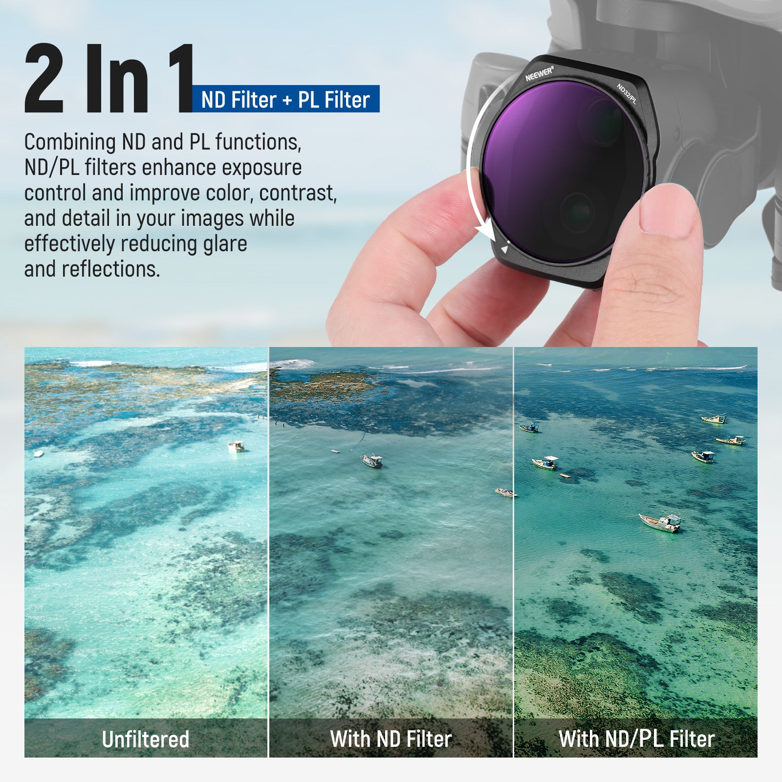 NEEWER FL A87 4-Pack ND/PL Filter Kit for DJI Air 3S Drone - Perfect for Aerial Photography, Videography & Cinematic Shots in Various Lighting Conditions