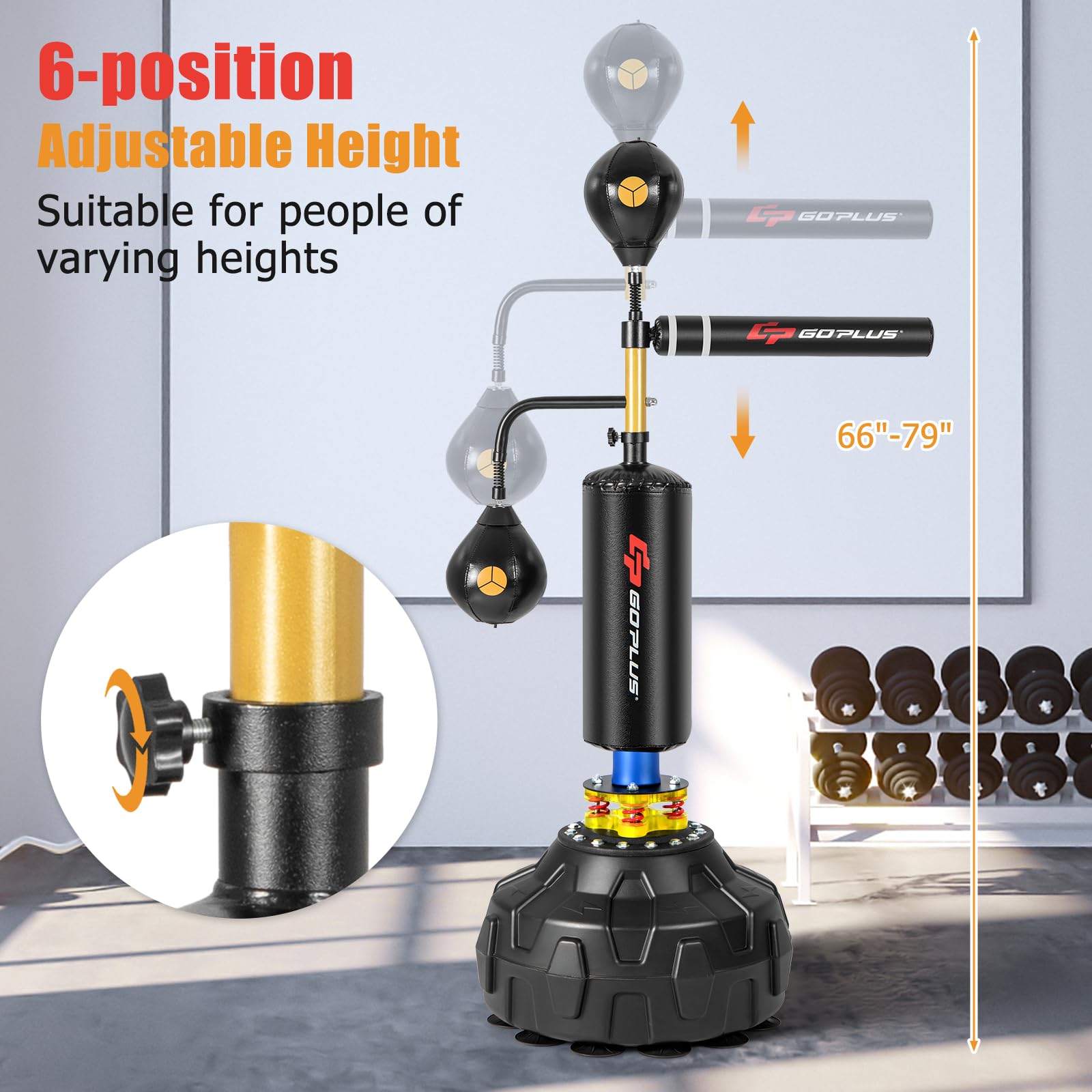 Goplus Freestanding Boxing Speed Trainer - 360° Spinning Punching Bag with 2 Reflex Speed Balls, Shock Absorbers & Fillable Base | Height Adjustable Boxing Equipment for Teens & Adults | Perfect for Home Gym, Boxing Training & Fitness Workouts