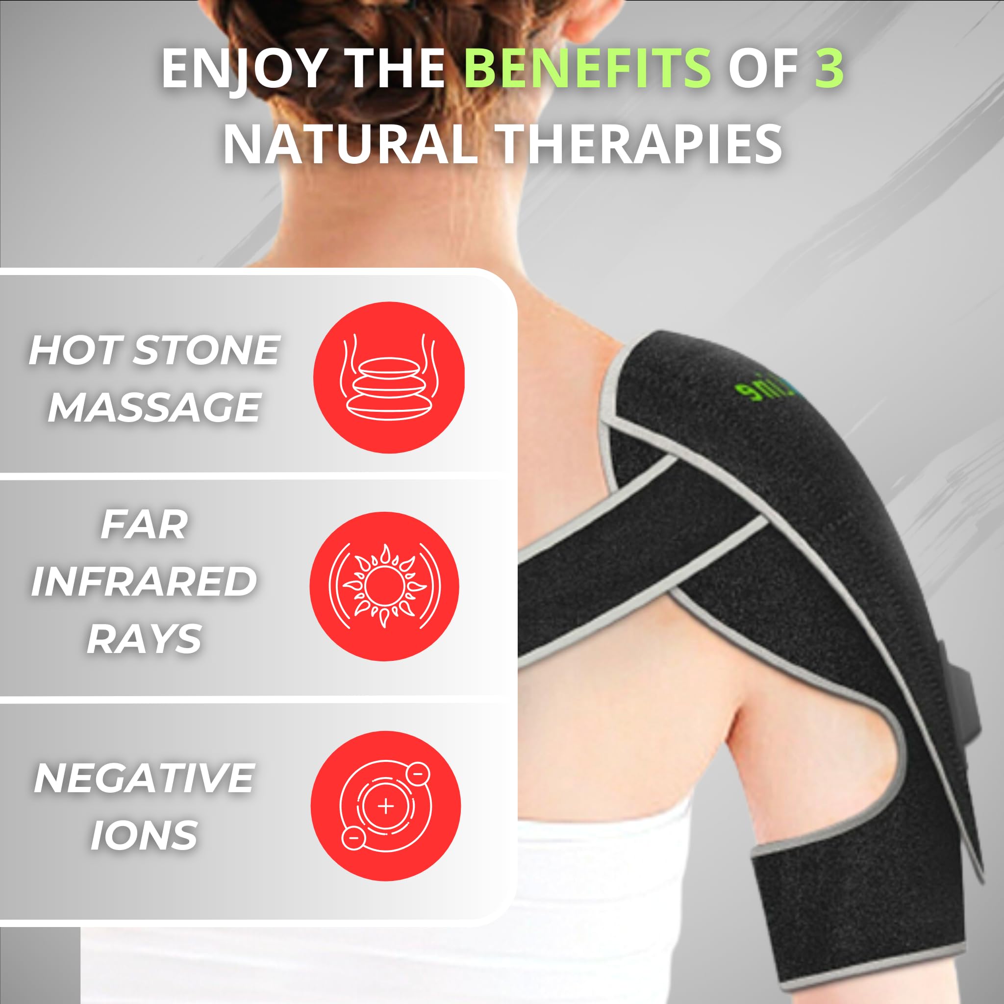 Portable Far Infrared Shoulder Heating Pad with Hot Amethyst & Tourmaline Gemstones - Cordless Electric Heating Pad for Pain Relief - Rechargeable Power Bank, Adjustable Temperature & Auto Shut Off - Perfect for Neck, Back Pain & Muscle Relaxation at Home, Office or Travel