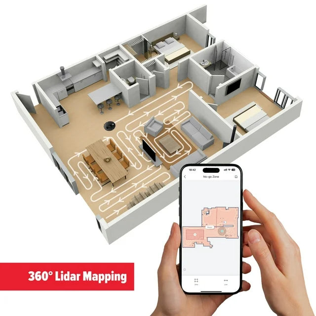 Dirt Devil EV3420 LiDAR Robot Vacuum Cleaner - Smart Mapping, Self-Charging for Hardwood Floors & Carpets - Perfect for Pet Hair & Daily Home Cleaning