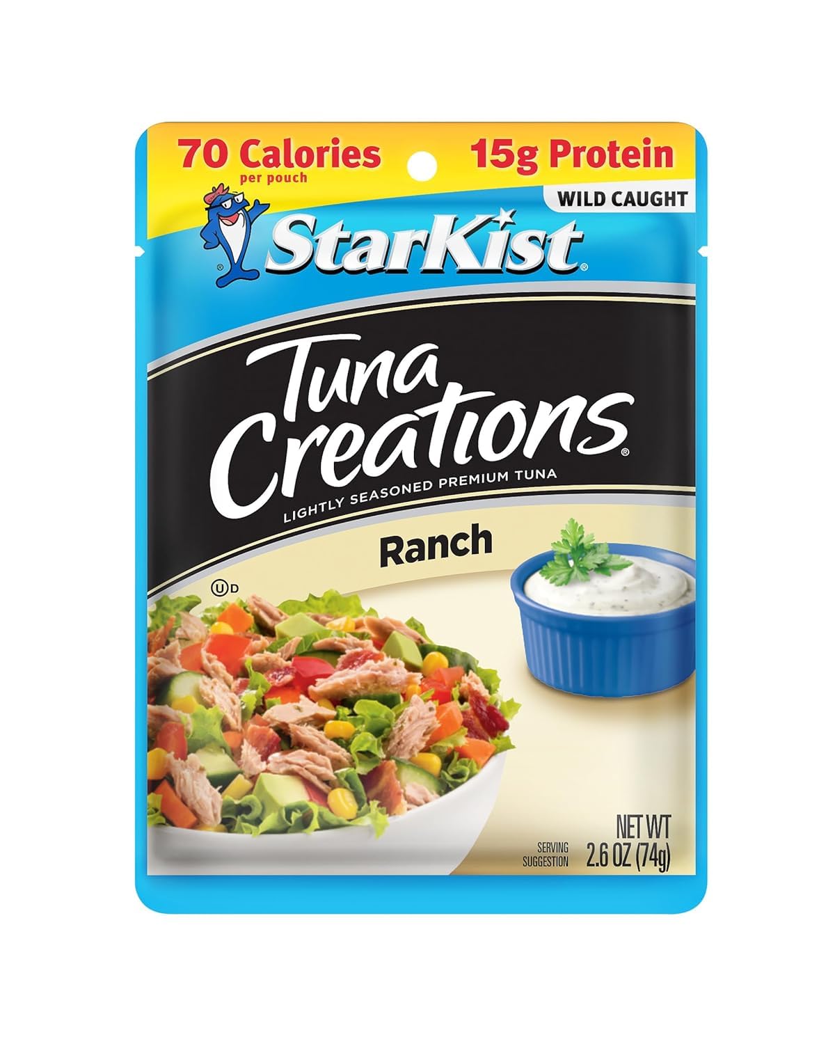 StarKist Tuna Creations Ranch Flavor, 2.6 oz Pouch (Pack of 12) | Premium Protein Snack for Lunches, Camping & On-the-Go Meals | Packaging May Vary
