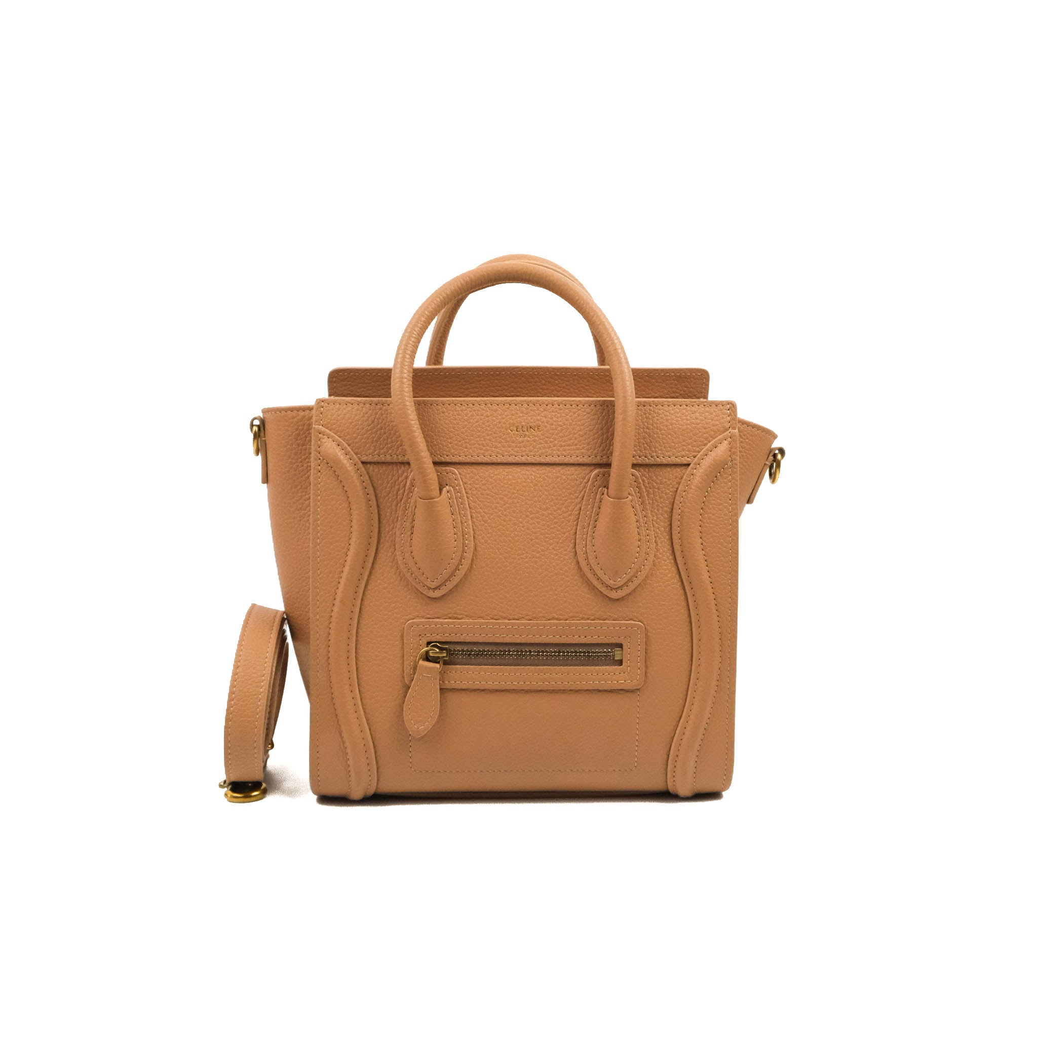 Celine Nano Luggage Bag in Beige Pink Drummed Calfskin Leather - Perfect for Work, Travel & Everyday Use