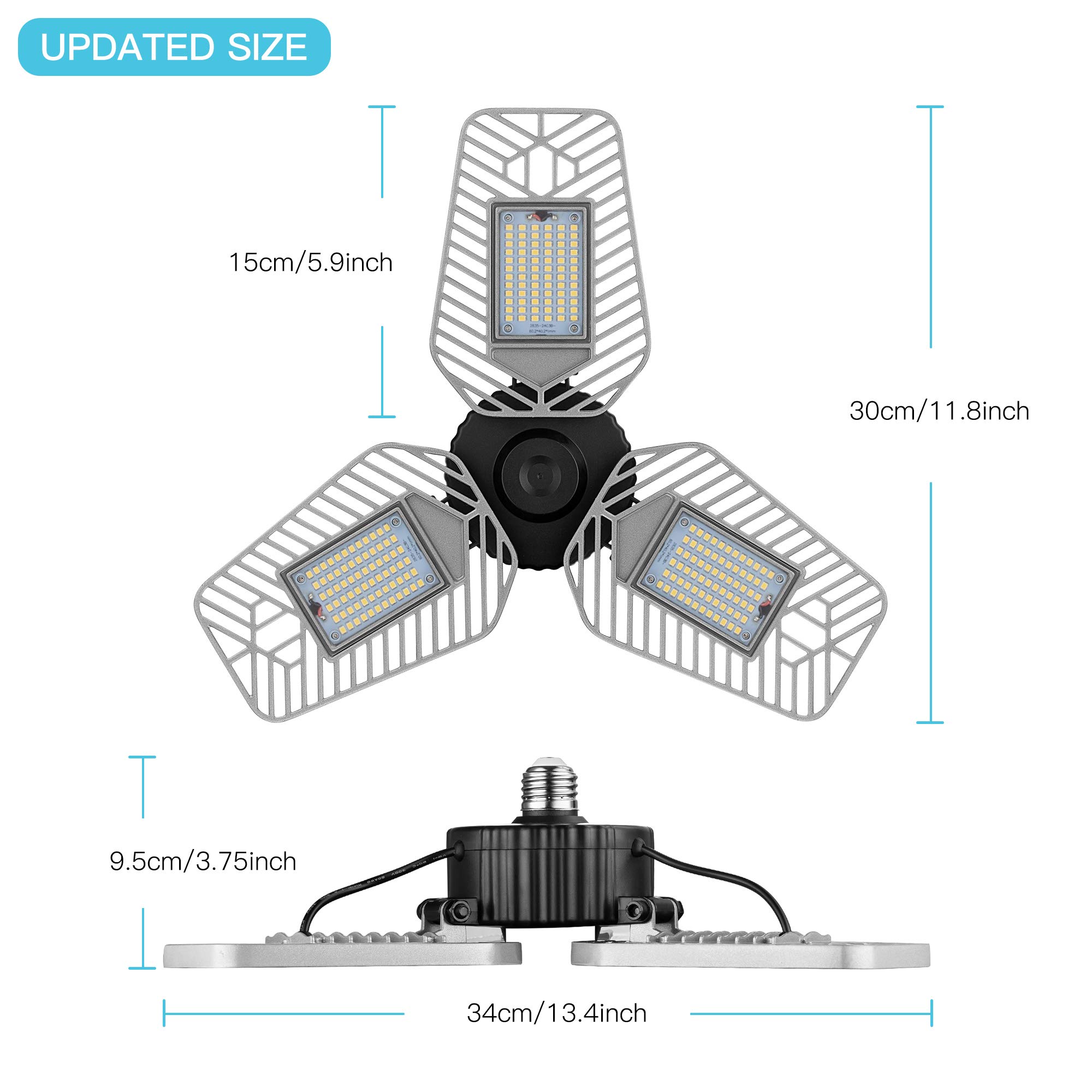 2-Pack 9000 Lumens LED Garage Lights, 82W Adjustable Deformable Ceiling Shop Lights with CRI 80 - Bright Lighting for Garage, Workshop, Basement & Storage Areas (No Motion Sensor)