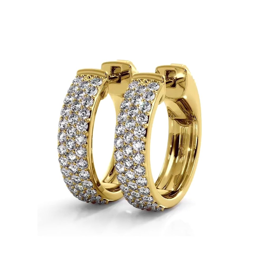 0.70 ctw Three Row Huggie Diamond Hoop Earrings for Women - 14K Gold Plated Cubic Zirconia Huggie Hoops - Perfect for Everyday Wear, Parties & Special Occasions
