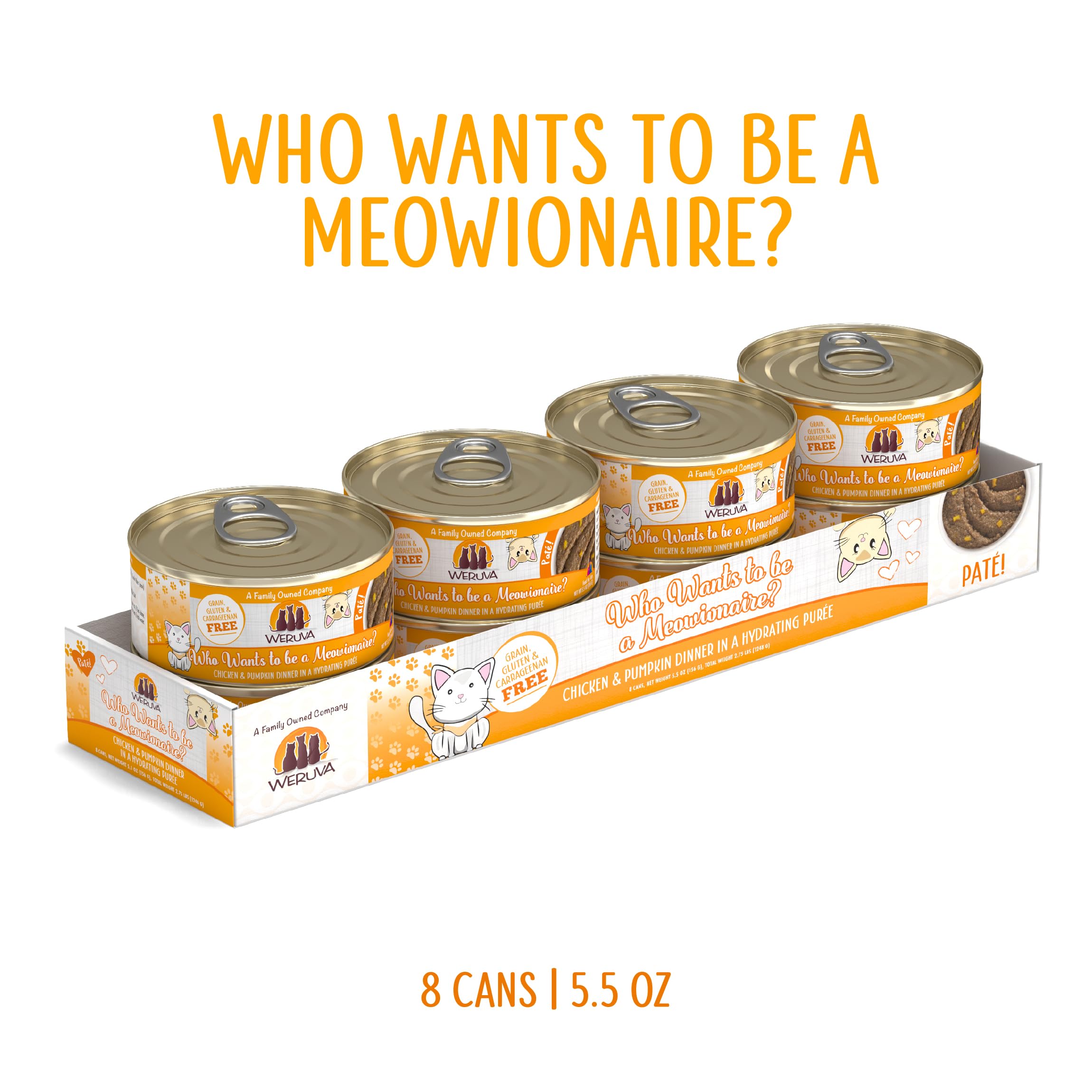 Weruva Classic Cat Paté with Chicken & Pumpkin - Grain-Free Wet Cat Food, 5.5oz Cans (Pack of 8) | High Protein Meal for Adult & Senior Cats | Perfect for Picky Eaters & Weight Management