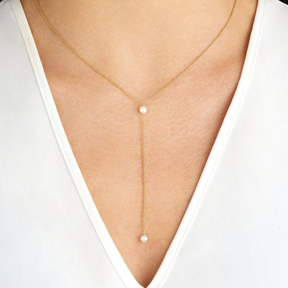 Elegant Gold Y Necklace for Women - Pearl & CZ Pendant - 18K Plated - Perfect for Parties & Gifting