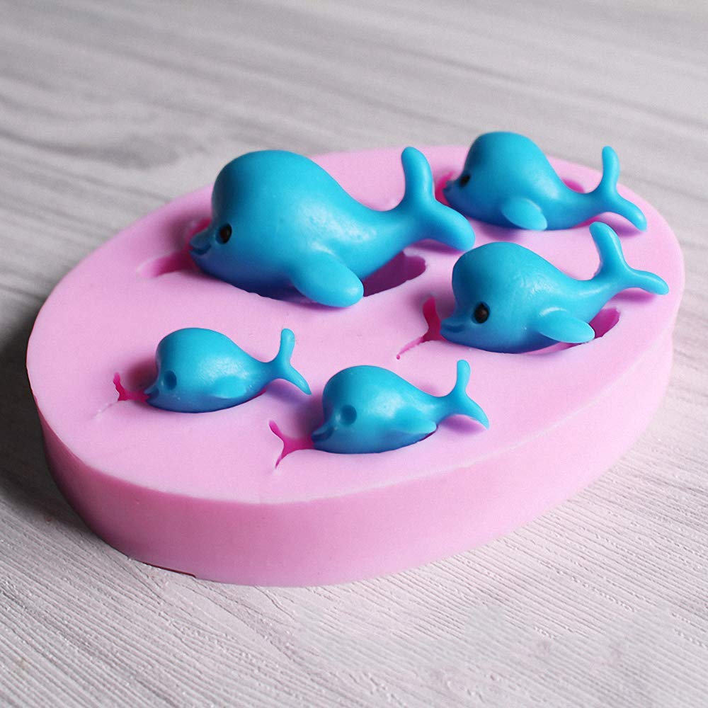 Premium Set of 2 Dolphin & Whale Silicone Fondant Molds - DIY Cake Decorating Tools for Cupcakes, Chocolate, Candy, Polymer Clay & Resin Crafts - Perfect for Birthday Parties, Baby Showers & Ocean-Themed Desserts
