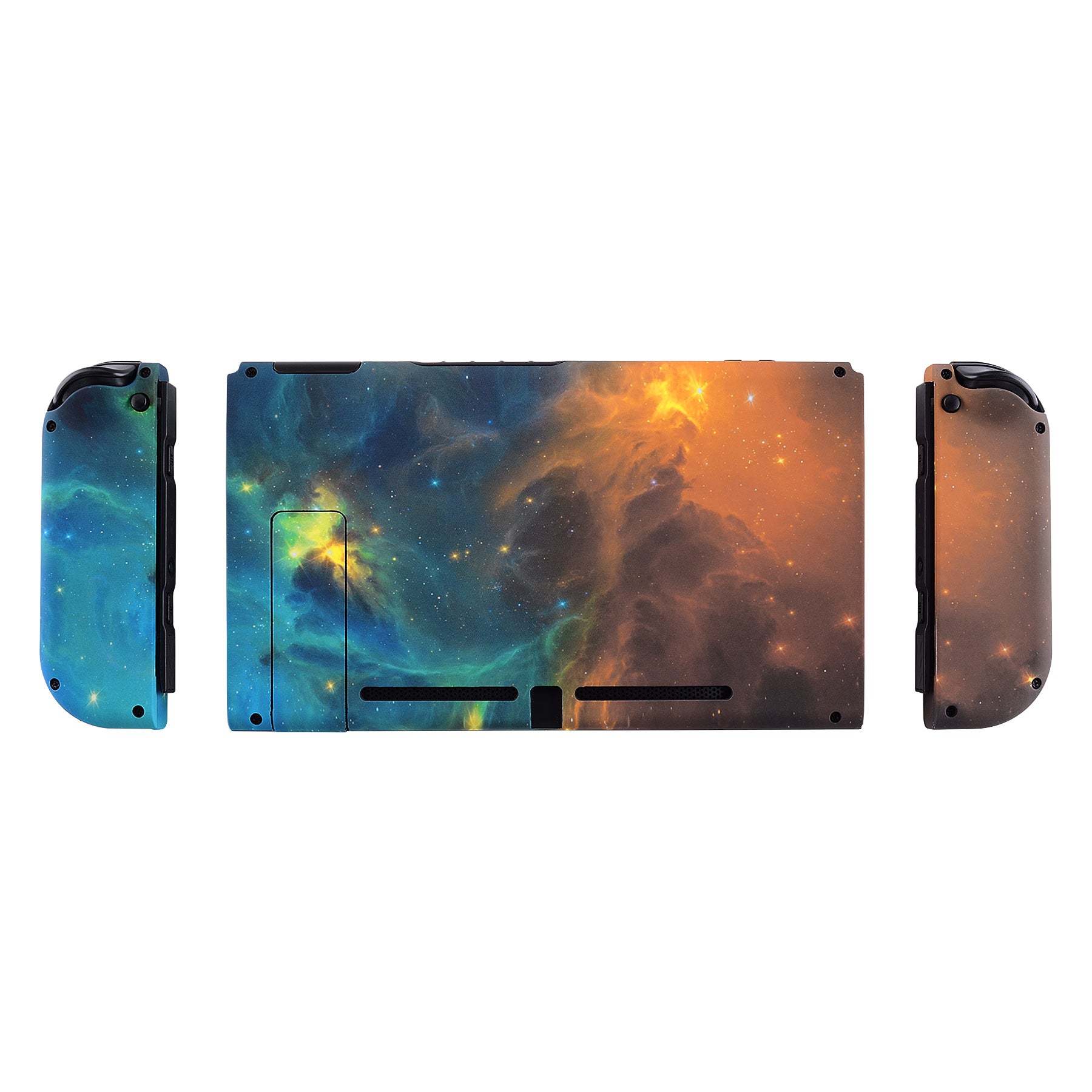 eXtremeRate Soft Touch Grip Gold Star Universe Back Plate Replacement Shell for Nintendo Switch & Joy-Con Controllers - Full Set Buttons, DIY Custom Housing for NS Console - Perfect for Gaming, Travel & Home Entertainment