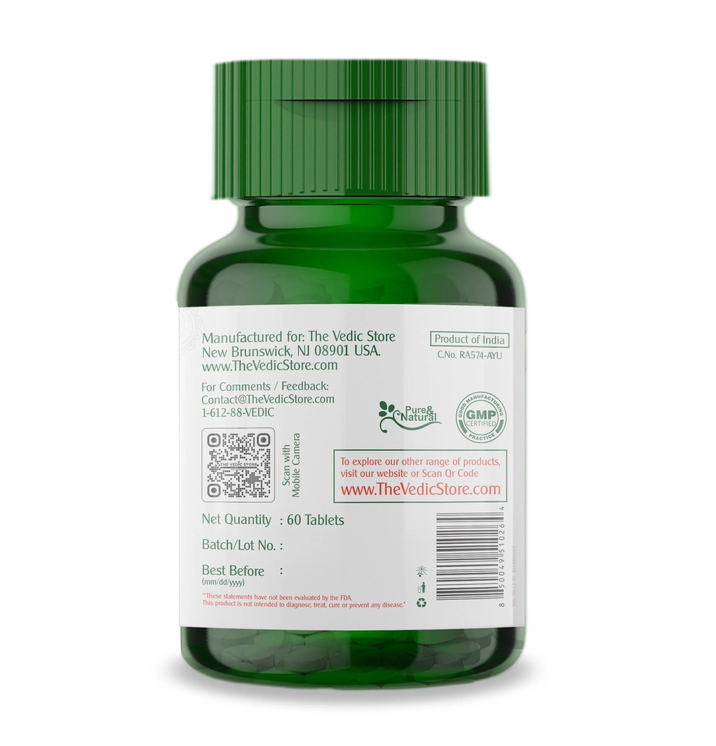 Vedic Tulsi Tablets 250mg - Holy Basil Leaf Extract Supplement (60 Count) for Immune Support & Stress Relief - Ayurvedic Herbal Remedy for Daily Wellness