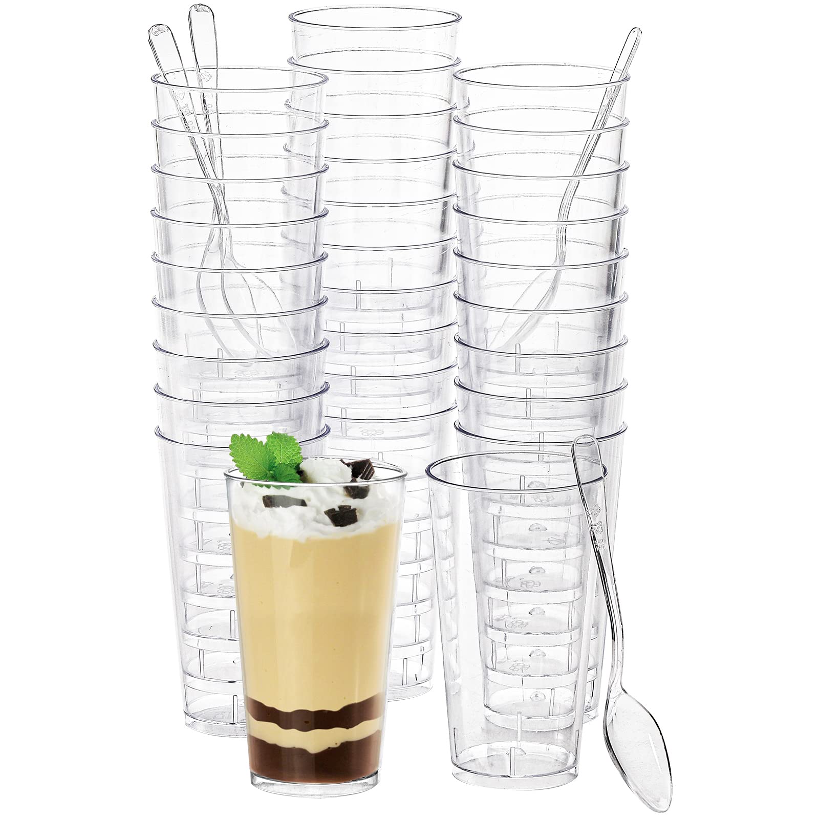 Peohud 100 Pack 3oz Plastic Dessert Cups with Spoons - Mini Disposable Parfait, Pudding & Appetizer Shot Glasses for Parties, Events, Catering & Home Dessert Serving