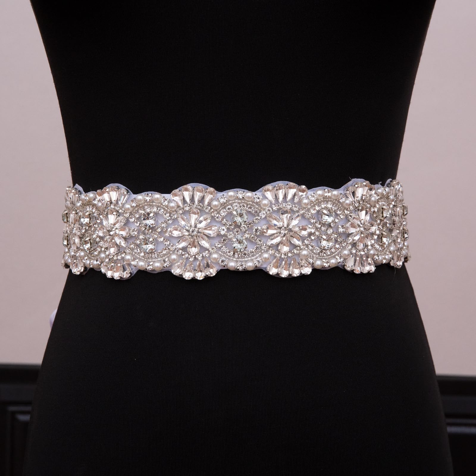 Handmade Beaded Bridal Belt with Crystals & Pearls - Rhinestone Wedding Dress Sash for Bride - Perfect for Bridal Showers, Wedding Ceremonies & Formal Occasions
