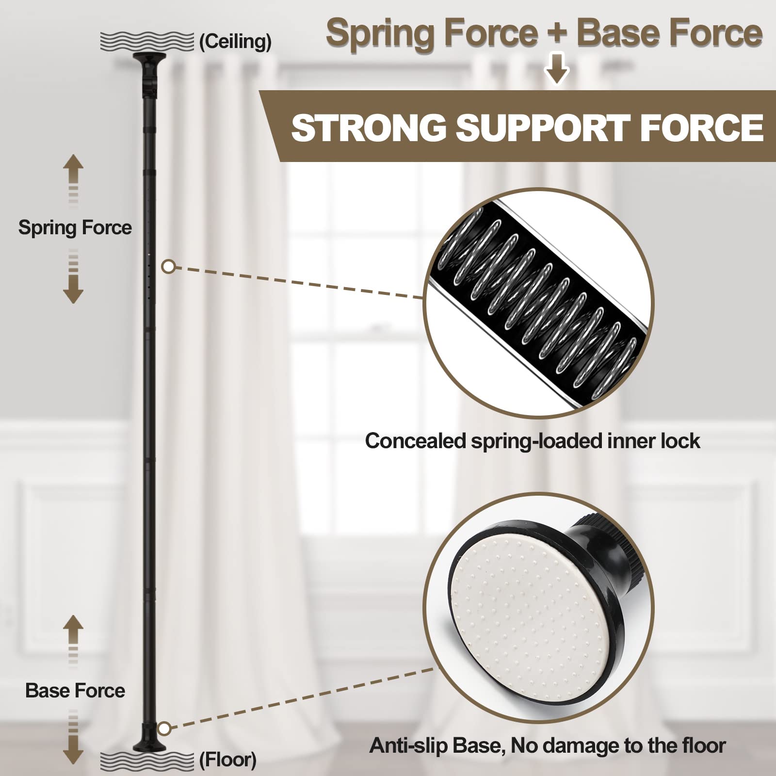 **No Drill Room Divider - Adjustable 4-10ft Height & 28-70in Width Heavy Duty Tension Curtain Rod for Space Partition | Floor to Ceiling Privacy Separator | Perfect for Studios, Dorms, Offices & Temporary Dividers (Black)**