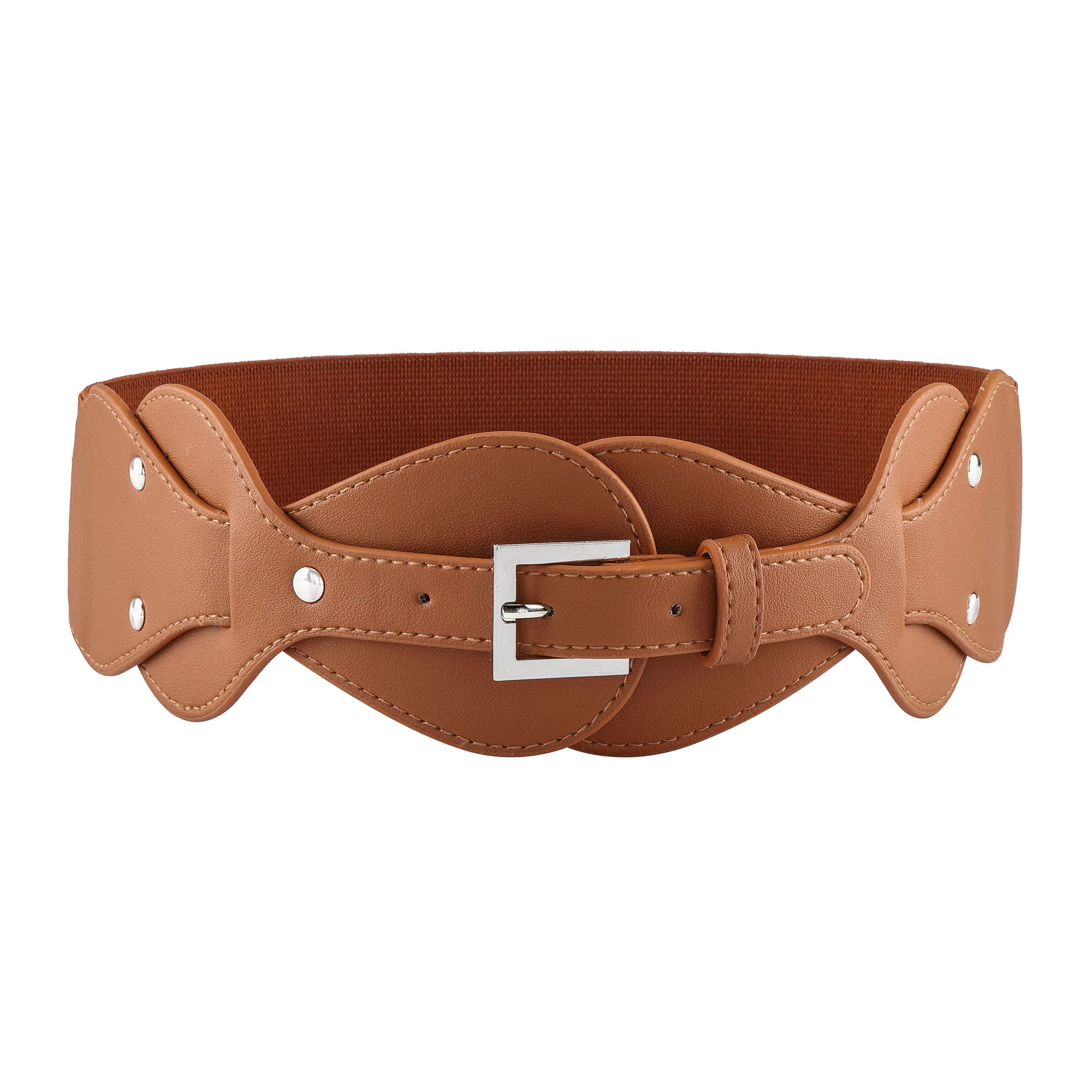 Stylish Women's Wide Elastic Waist Belt - PU Leather Stretch Cinch Belt with Chunky Buckle - Perfect for Dresses, Jeans & Office Wear