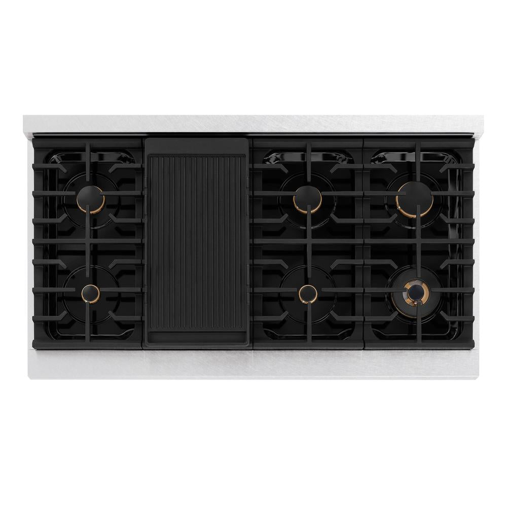 ZLINE 48 Inch Autograph Edition Paramount 8-Burner Gas Rangetop with Porcelain Cooktop - Satin Stainless Steel & Matte Black Accents (SRTSZ 48 MB) | Professional Kitchen Stove for Home Chefs & Commercial Cooking