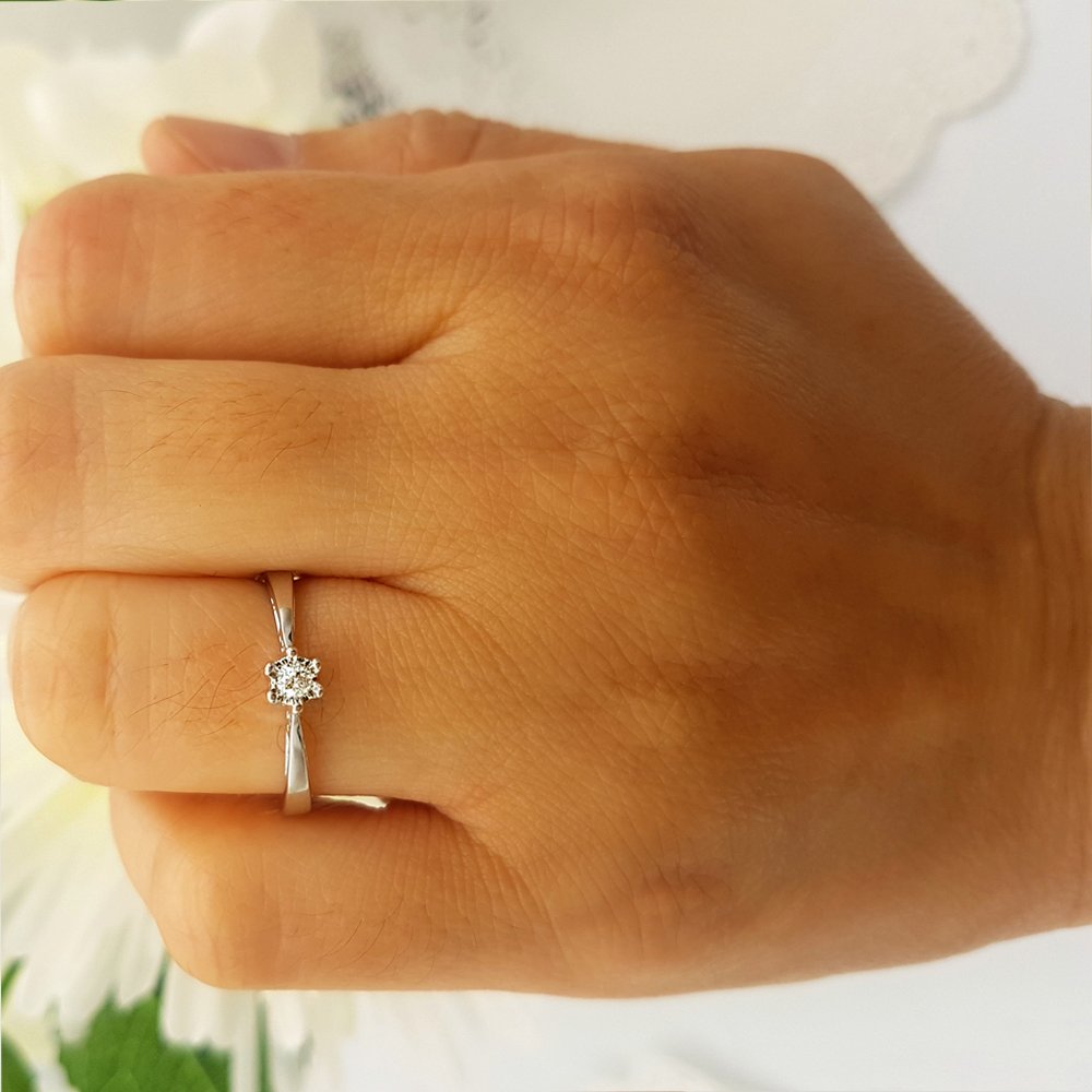 0.07ct Round Diamond Solitaire Engagement Ring for Women - Sterling Silver Promise & Bridal Ring - Perfect for Proposals, Anniversaries & Special Occasions
