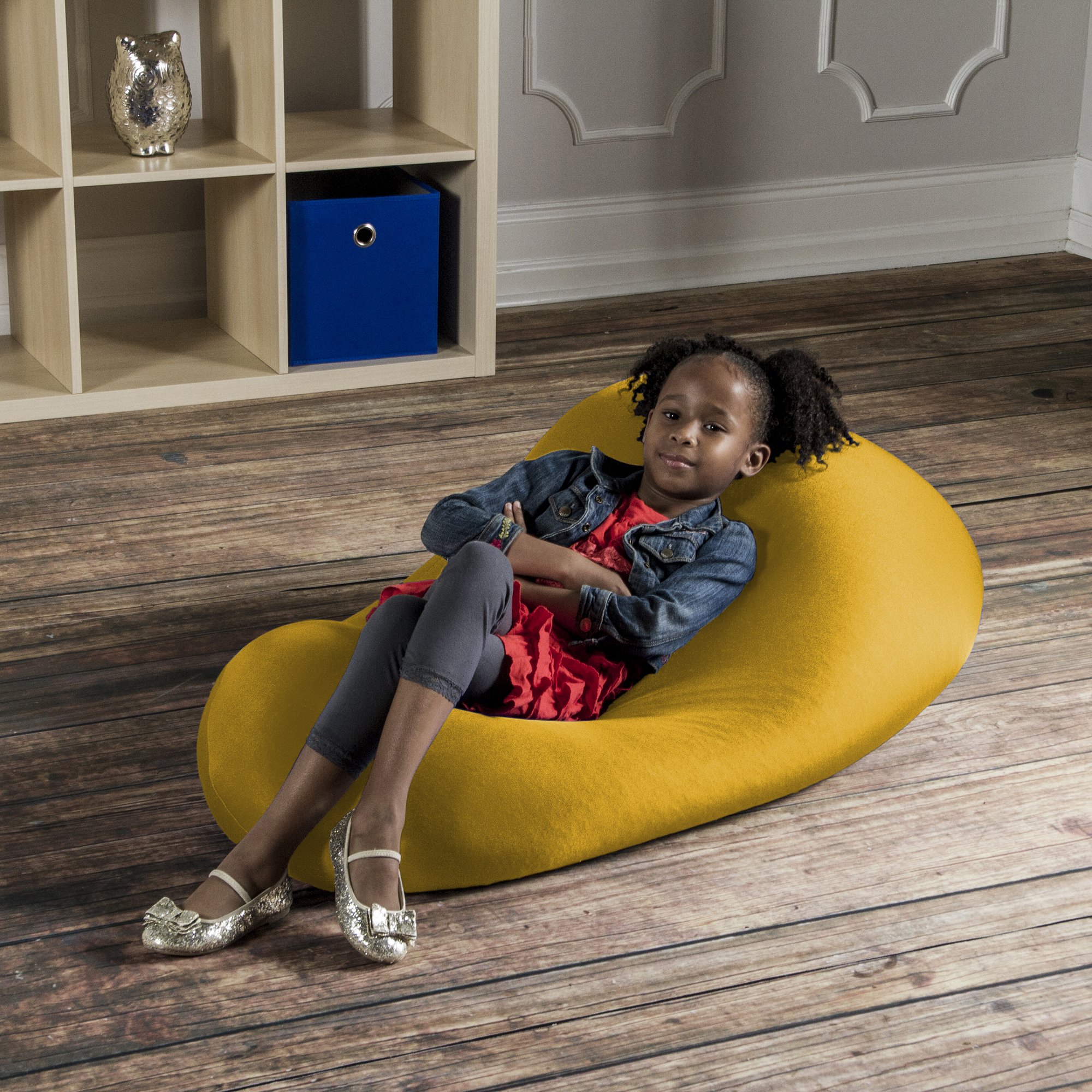 Jaxx Nimbus Kids Spandex Bean Bag Chair - Soft & Comfortable Gold Lounge Seat for Children's Room, Playroom, or Dorm - Perfect for Reading, Gaming & Relaxing