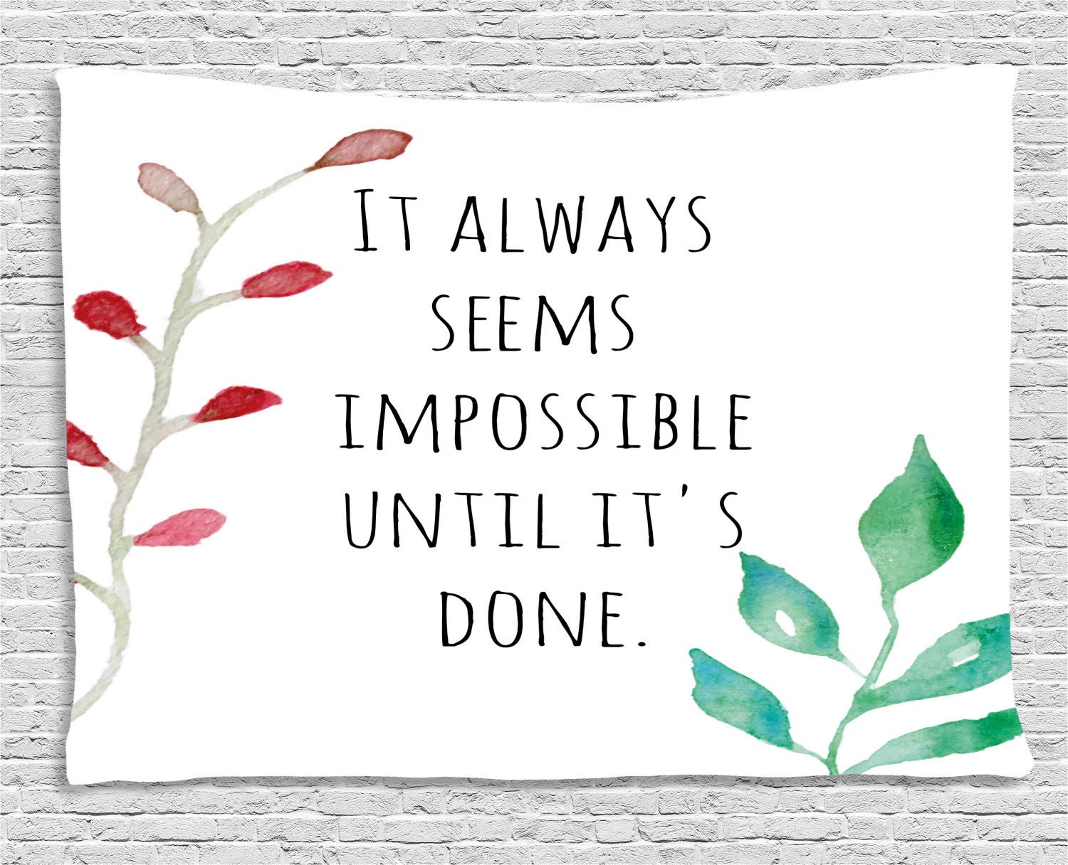 Lunarable Watercolor Tapestry Wall Hanging - 'Always Seems Impossible Until It's Done' Inspirational Quote - 60