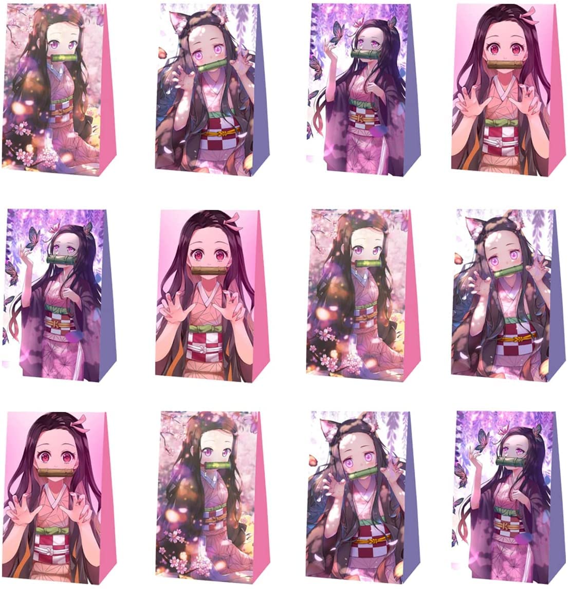 24 Pack Nezuko Kamado Demon Slayer Party Favors Gift Bags - Anime Birthday Party Supplies for Kids & Adults - Perfect for Halloween, Cosplay & Themed Celebrations