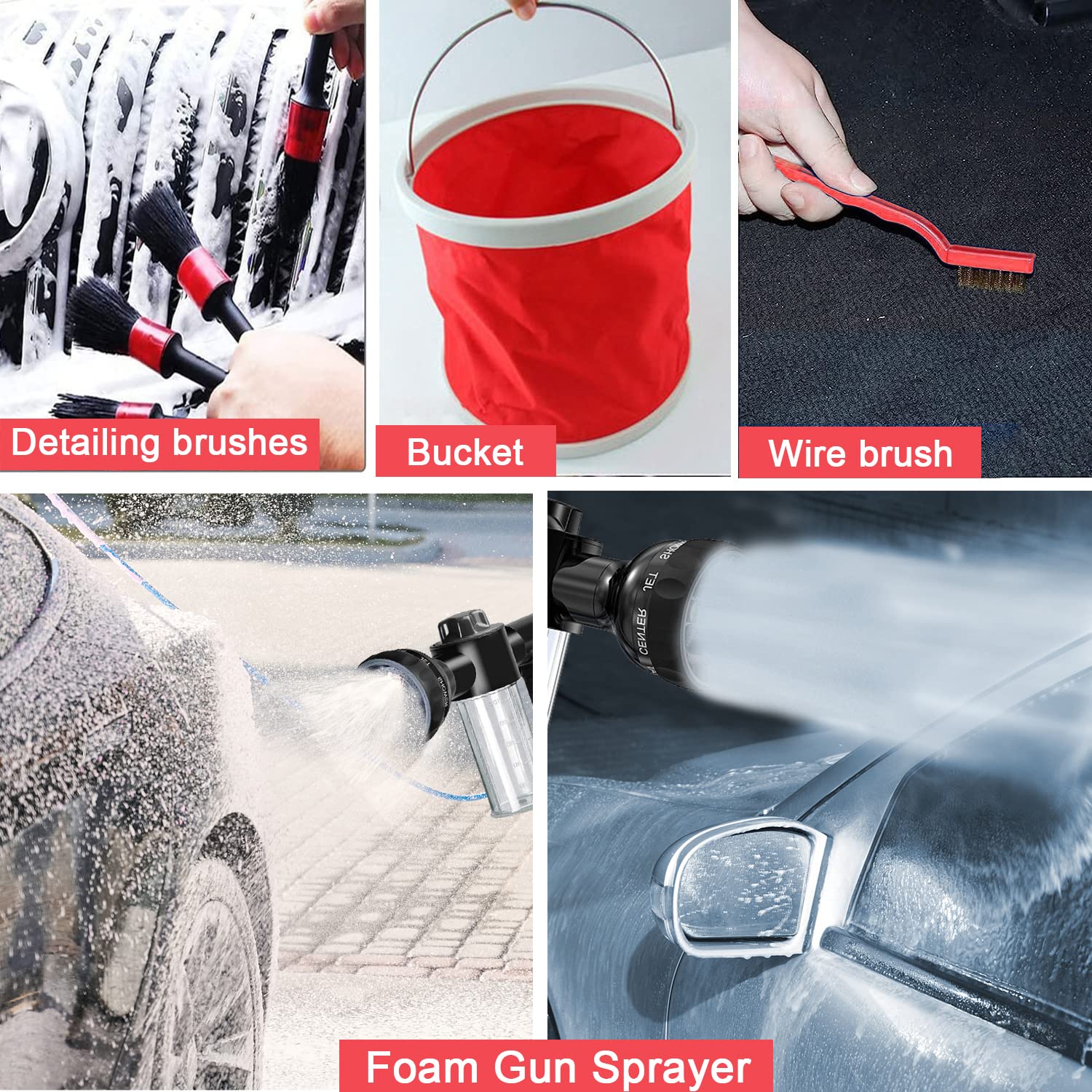 Premium Car Wash Kit with Foam Gun, Microfiber Towels & Sponge, Tire Brush & Collapsible Bucket - Complete Auto Detailing Set for Home & Professional Car Washing