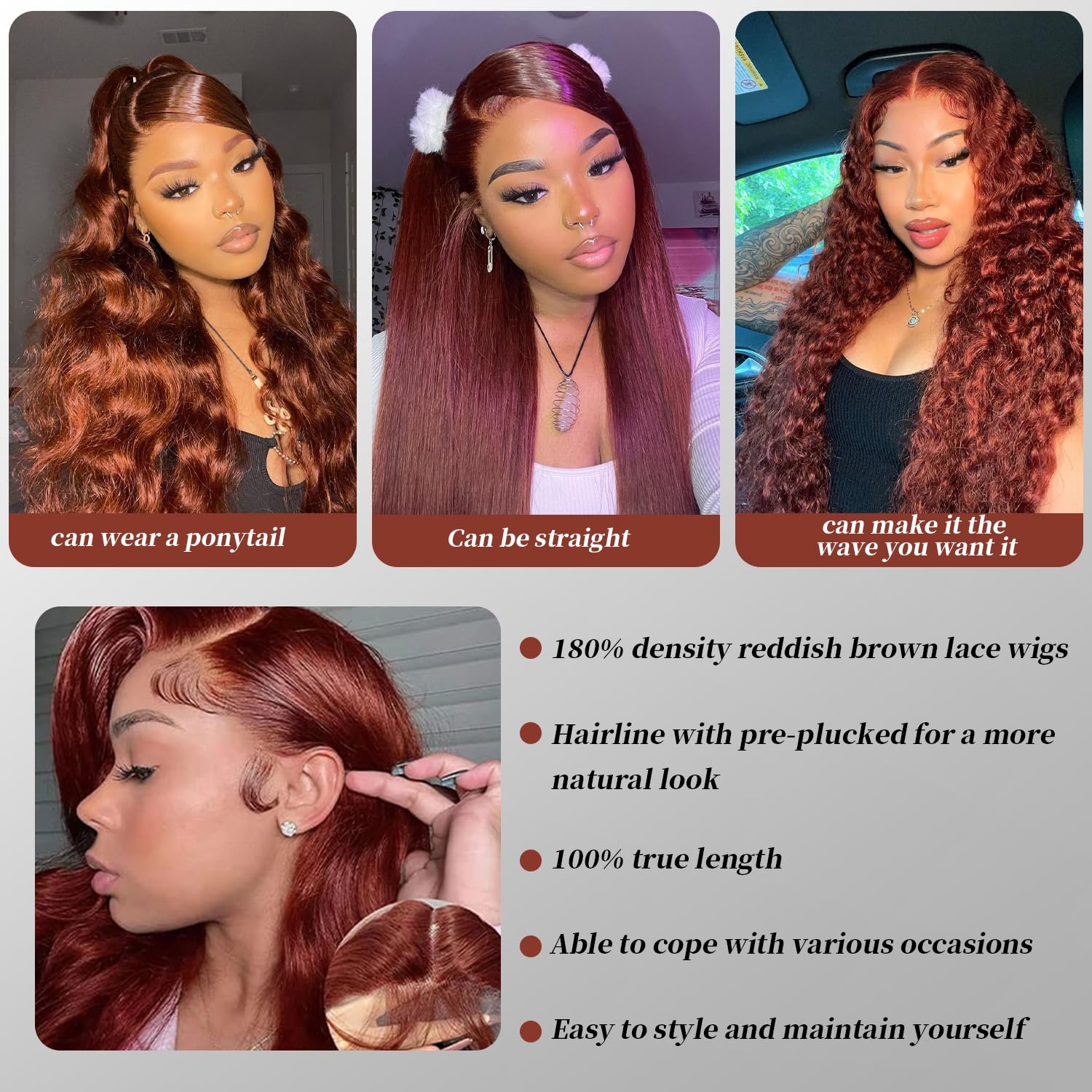 13x4 HD Transparent Lace Front Wig 180% Density - Reddish Brown Body Wave Human Hair Wig with Baby Hair | Auburn Copper Glueless Lace Frontal Wig for Women (28 Inch) | Perfect for Cosplay, Daily Wear & Special Occasions