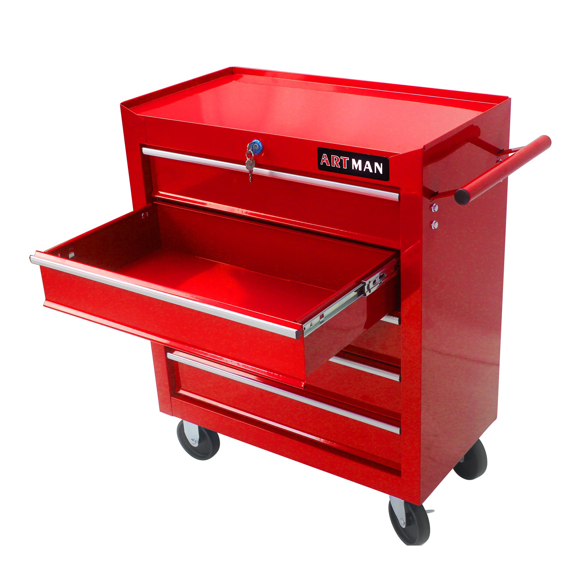 5-Drawer Rolling Tool Cart with Locking System - Heavy Duty Metal Tool Storage Organizer on Wheels - Multifunctional Mechanic Tool Chest for Garage, Workshop & Auto Repair - Red (Perfect for Mechanics, DIY Enthusiasts & Professional Technicians)