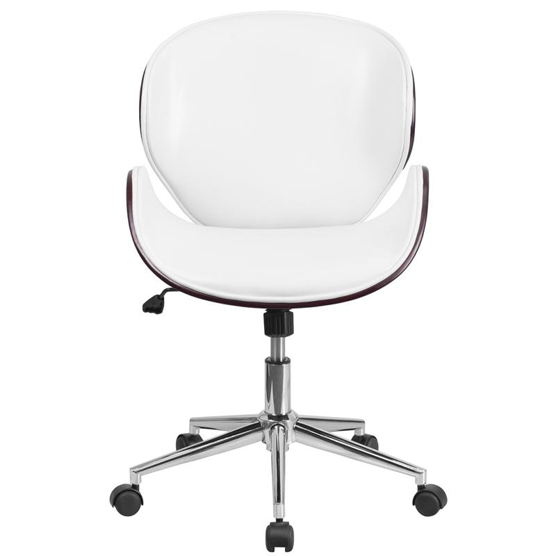 Premium Black LeatherSoft FLASH Tana Mid Back Walnut Wood Conference Office Chair - Ergonomic Executive Desk Chair for Home & Business Workspaces