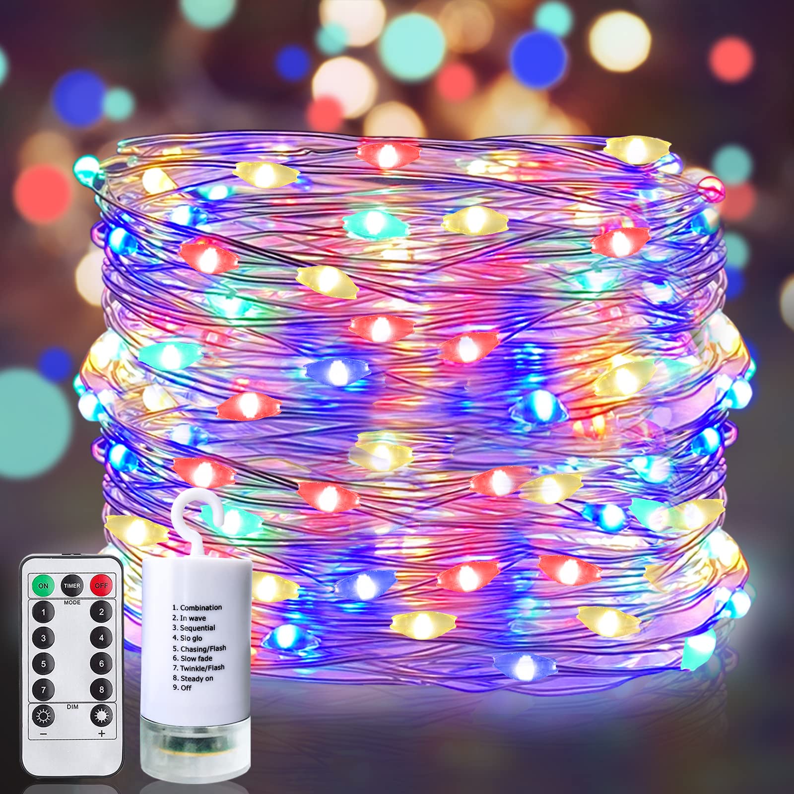 200 LED 65.6 Ft Battery Operated Christmas Fairy String Lights - 8 Modes with Timer Remote, Copper Wire Indoor Fairy Lights for Bedroom, Home, Christmas Tree & Holiday Decorations (Colorful) - Perfect for Christmas Decor, Wedding, Party, Garden & Indoor Ambiance Lighting