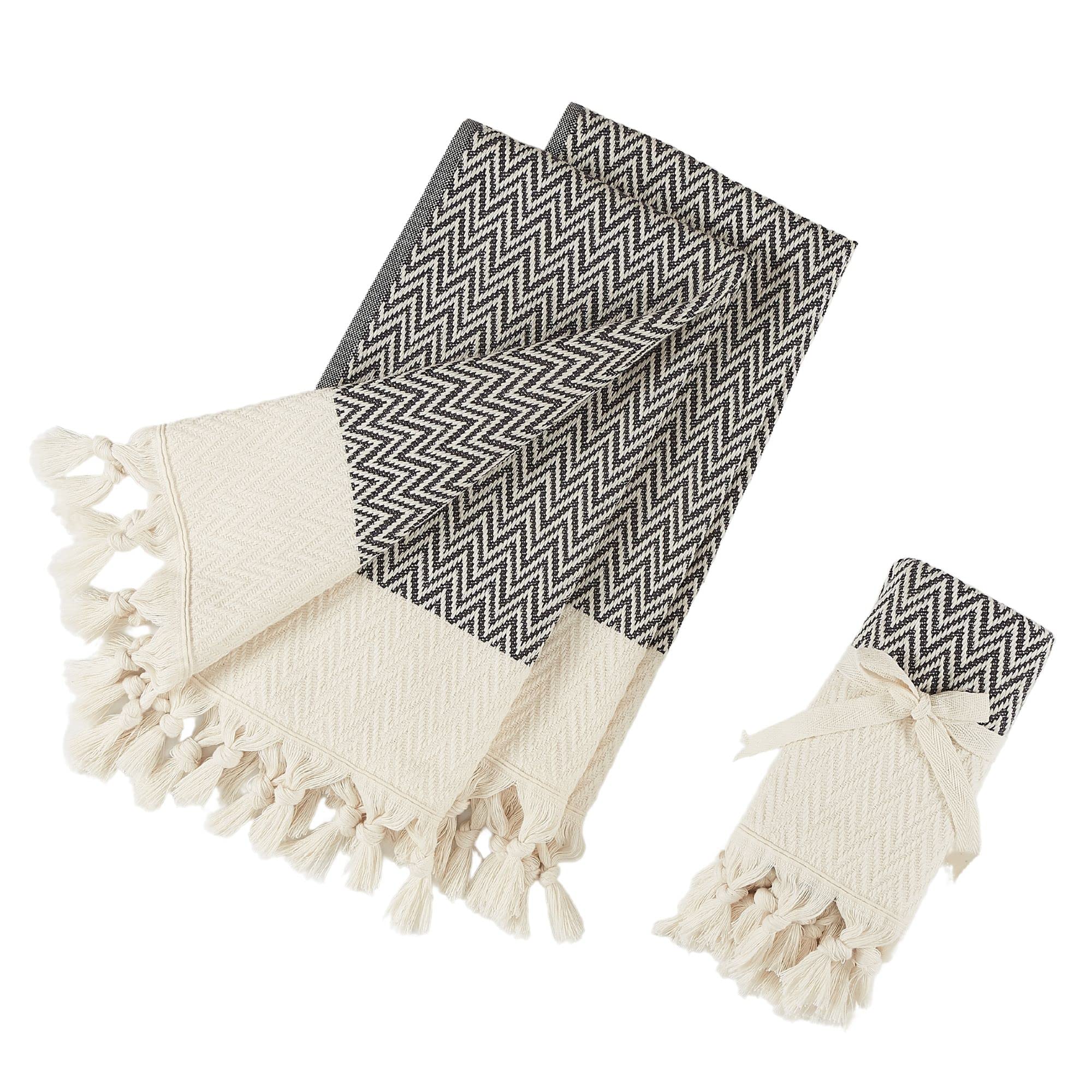 Turkish Cotton Hand Towels Set of 2 - Bathroom & Kitchen Towels with Hanging Loop (14x30