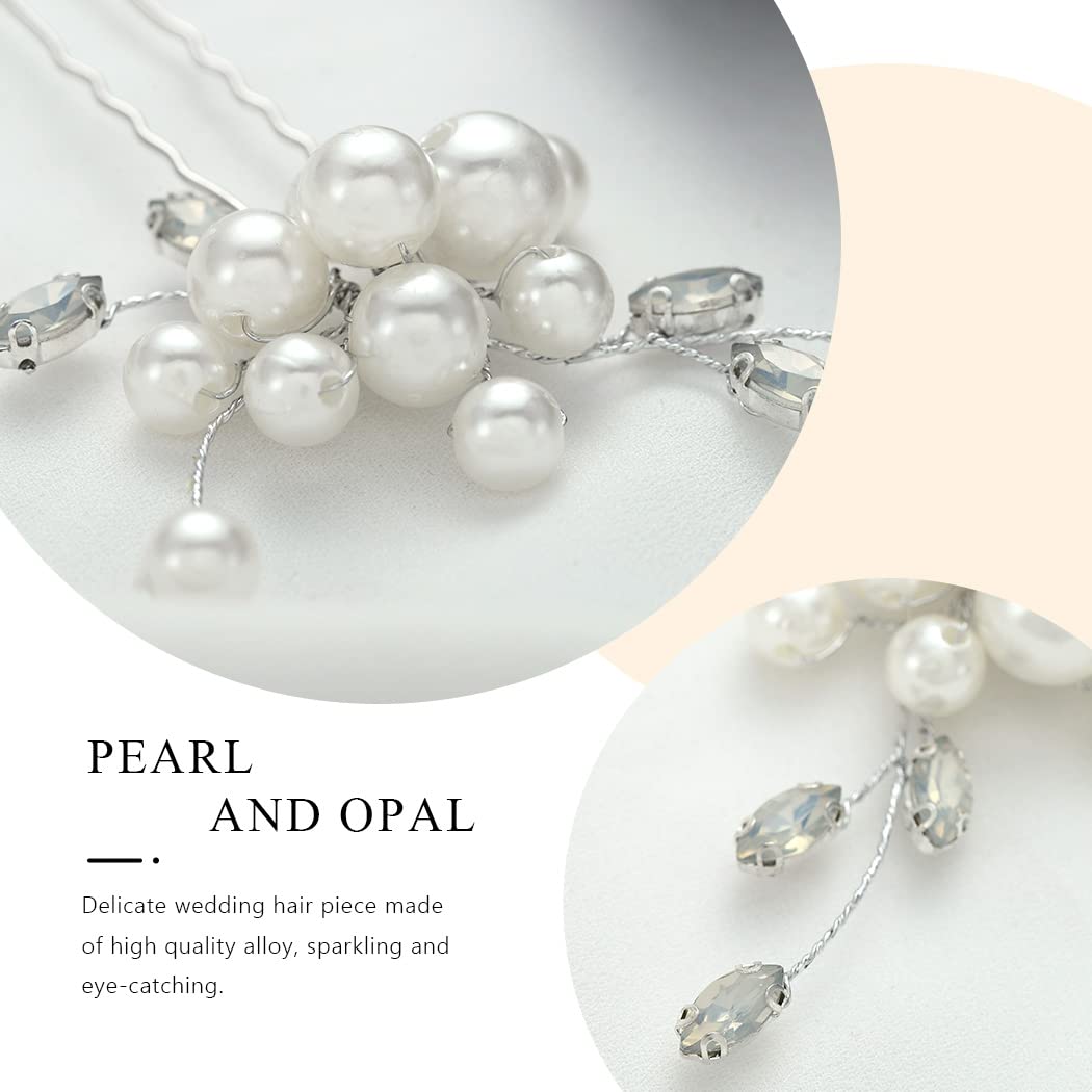 Easedaily Silver Pearl & Opal Bridal Hair Pins - Elegant Wedding Hair Accessories for Women and Girls (2-Piece Set) - Perfect for Bridal Showers, Weddings, and Special Occasions
