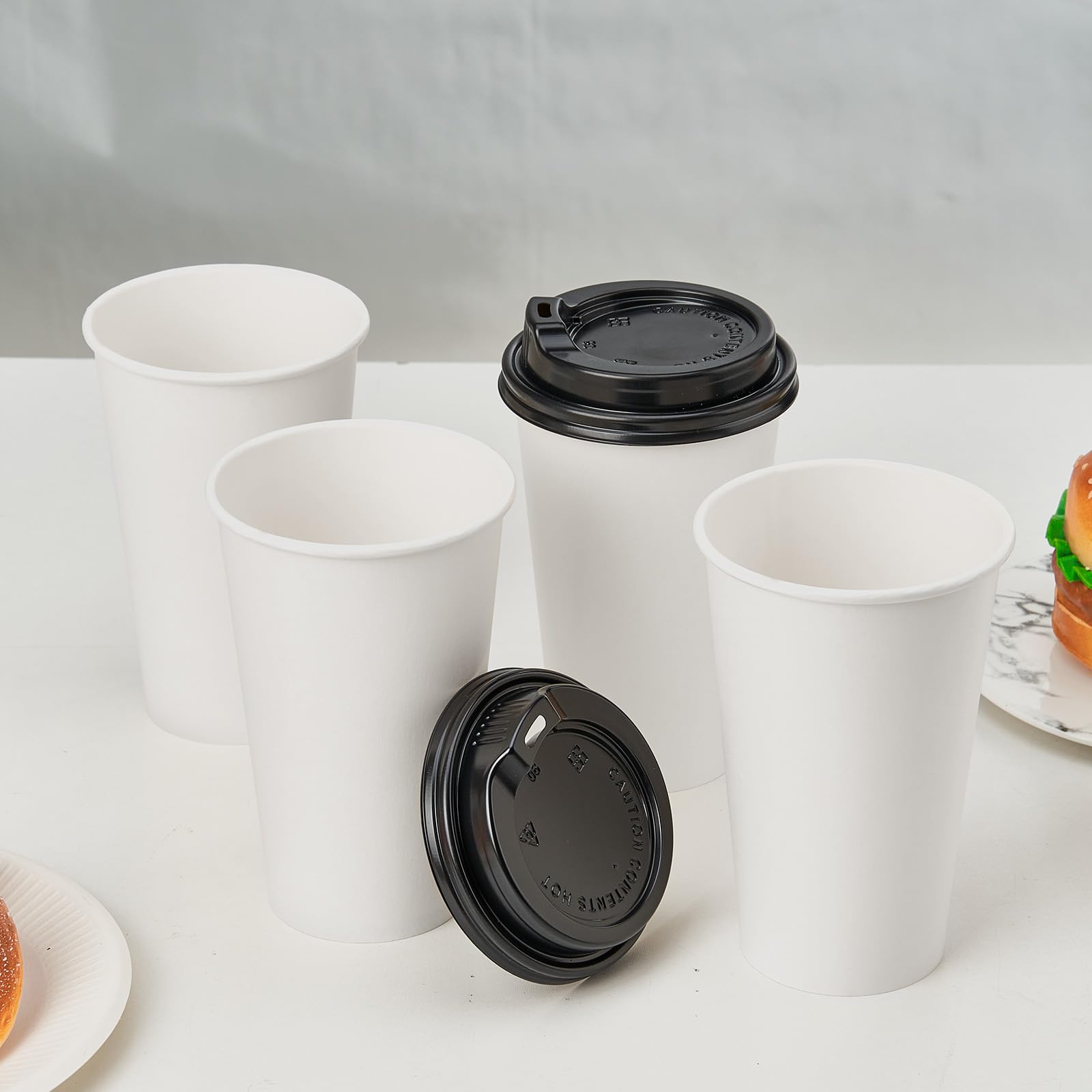 RACETOP 16 oz Disposable Paper Coffee Cups with Lids - 100 Pack Hot Drink Cups for Coffee, Tea, Cocoa - Perfect for Home, Office, Cafes & Parties