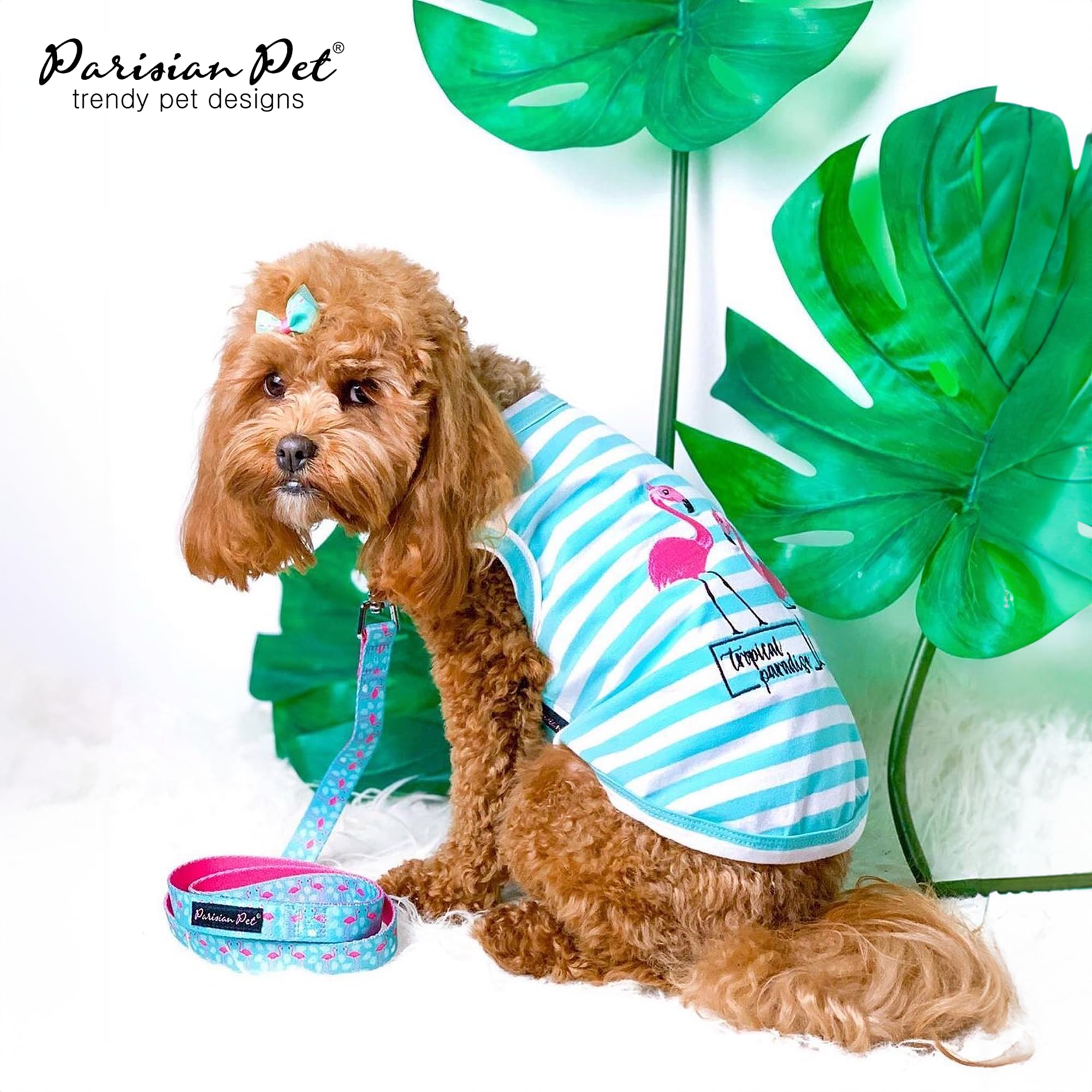 Parisian Pet Dog T-Shirt - Embroidered Flamingo Design Dog Shirt - 100% Cotton Lightweight Dog Tank Top - Machine Washable Dog Tee for Large Dogs (XL) - Perfect for Summer Walks, Beach Outings & Pet Photoshoots