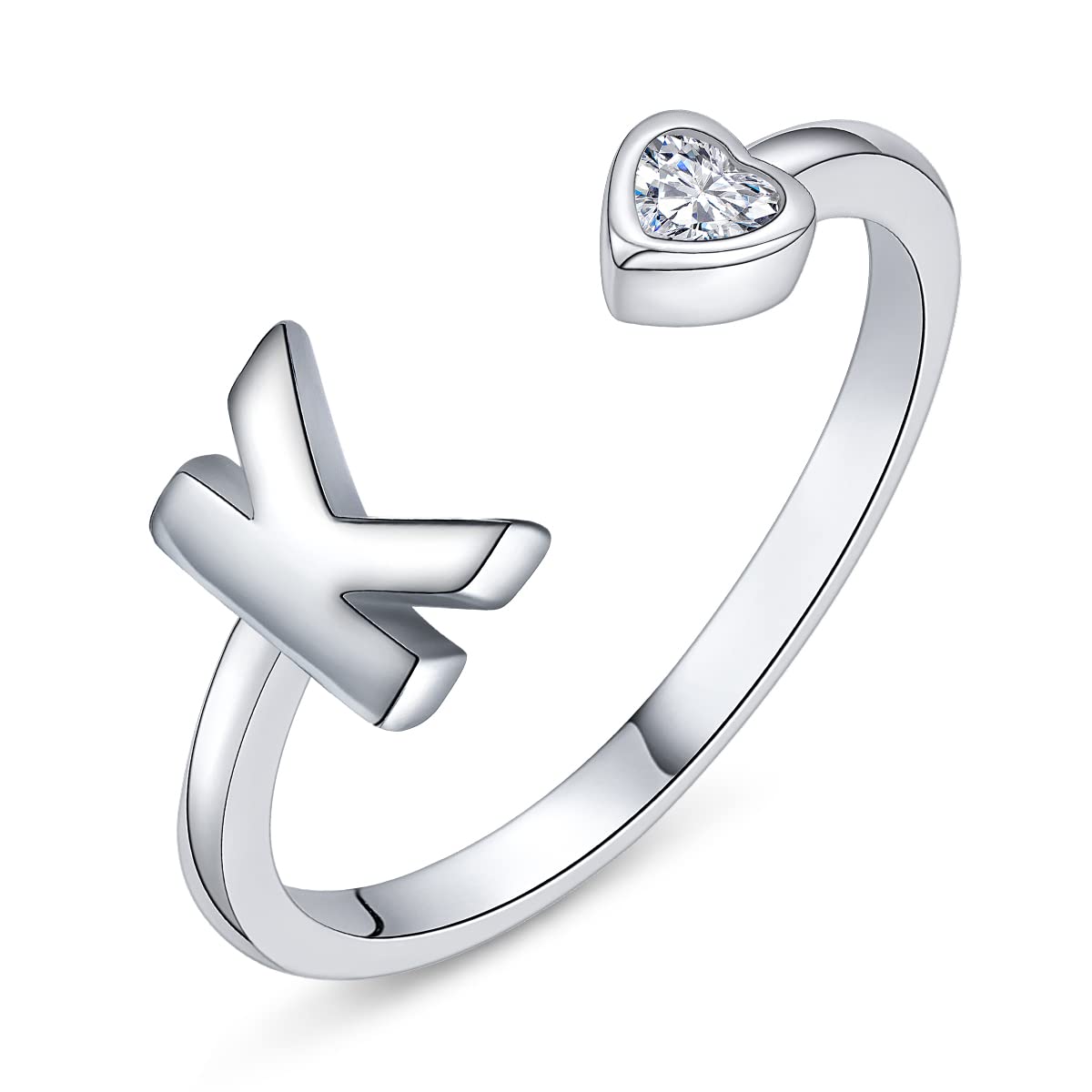 PEARLOVE 925 Sterling Silver Adjustable Initial Rings for Women - Personalized A-Z Alphabet Stackable Rings for Daily Wear, Gift Giving & Layering Jewelry