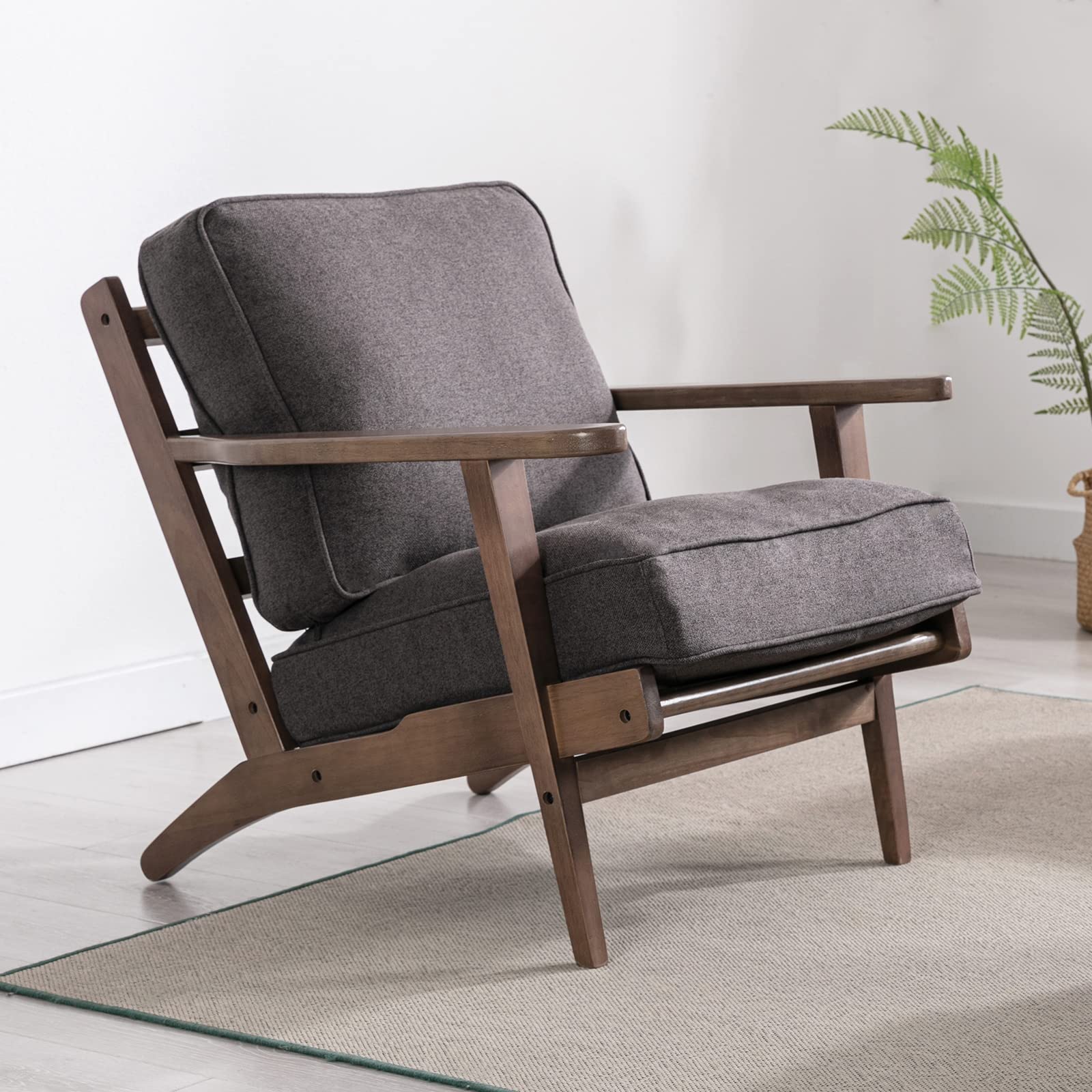 LZAREAL Mid Century Modern Accent Chair - Solid Wood Frame Upholstered Armchair for Living Room, Bedroom & Reading Nook - Elegant Grey Fabric Lounge Chair - Perfect for Small Spaces, Home Office & Cozy Corners