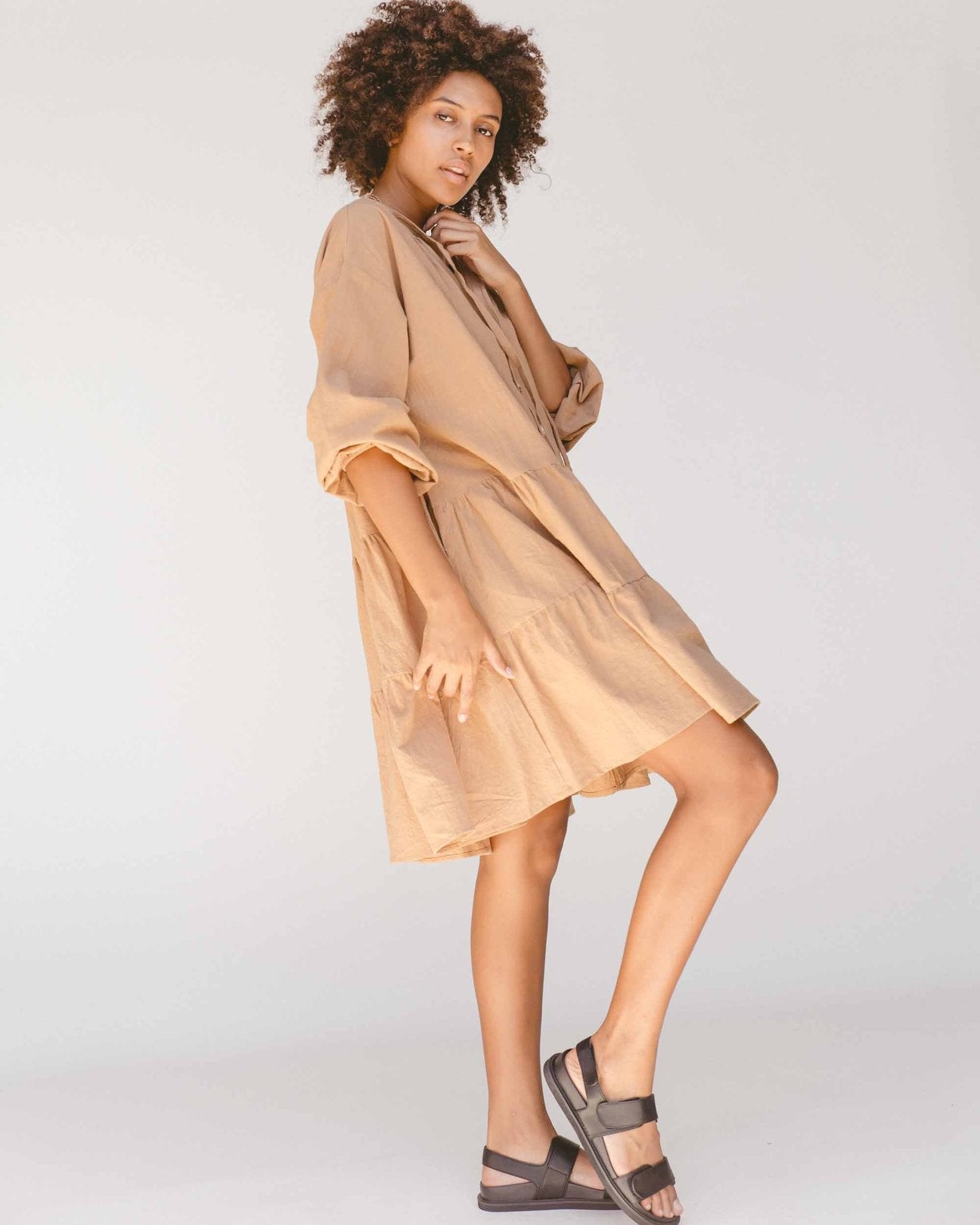 Avalon Smock Dress in Caramel - Stylish & Comfortable Women's Casual Dress for Everyday Wear, Work & Outings