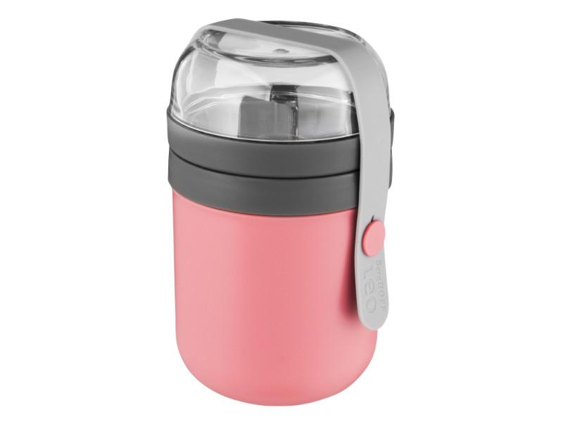 BergHOFF Leo 0.7qt Dual Lunch Pot - Insulated Food Container for Hot & Cold Meals, Pink & Gray - Perfect for Office, School & Picnics