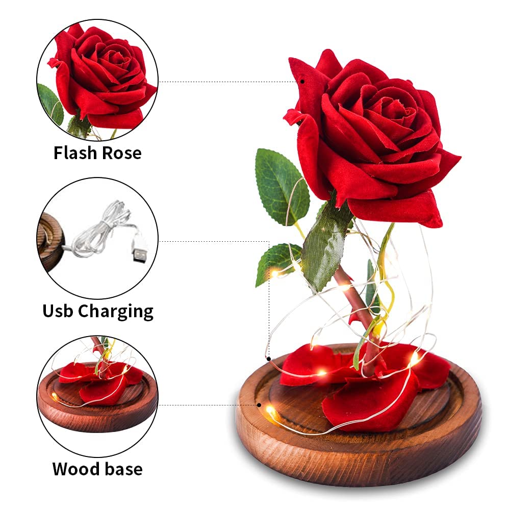 Romantic Valentine's Day Gifts for Women - Elegant Glass Rose in Dome for Wife, Girlfriend, Mom - Perfect for Anniversary, Birthday & Special Occasions - Home Decor & Keepsake Present