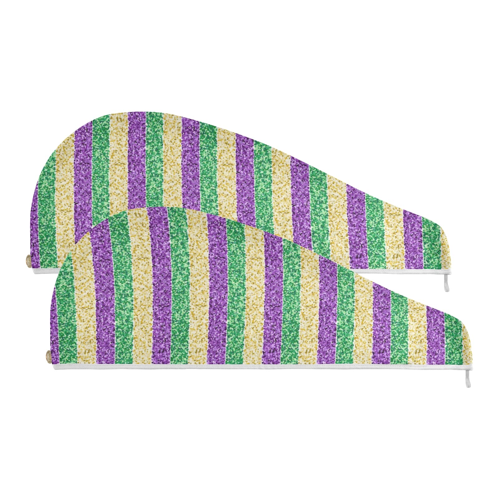 RunningBear Quick Dry Microfiber Hair Towel Wrap - 2 Pack (9.45 x 24 inches) for Women & Girls - Perfect for Post-Shower, Swimming, Gym & Travel - Mardi Gras Design
