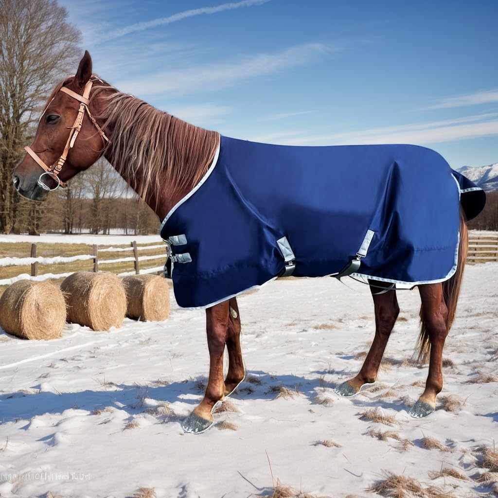 1200D Heavy Duty Horse Turnout Blanket - Winter Waterproof Horse Blanket for Cold Weather - Navy Blue 82 Inch - Ideal for Outdoor Riding, Stable, and Pasture Use