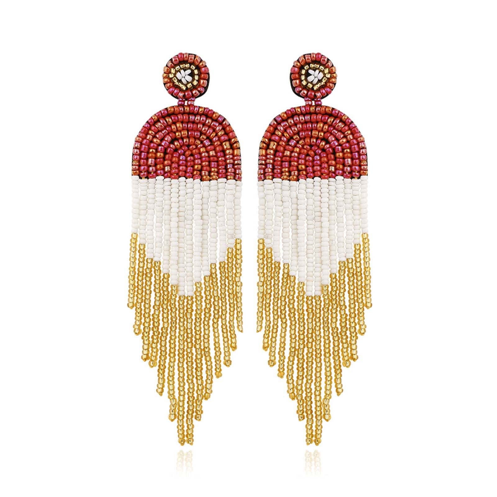 Stylish Beaded Tassel Drop Earrings for Women & Girls - Hypoallergenic Waterfall Dangle Earrings with Colorful Beads | Perfect for Parties, Weddings & Everyday Wear