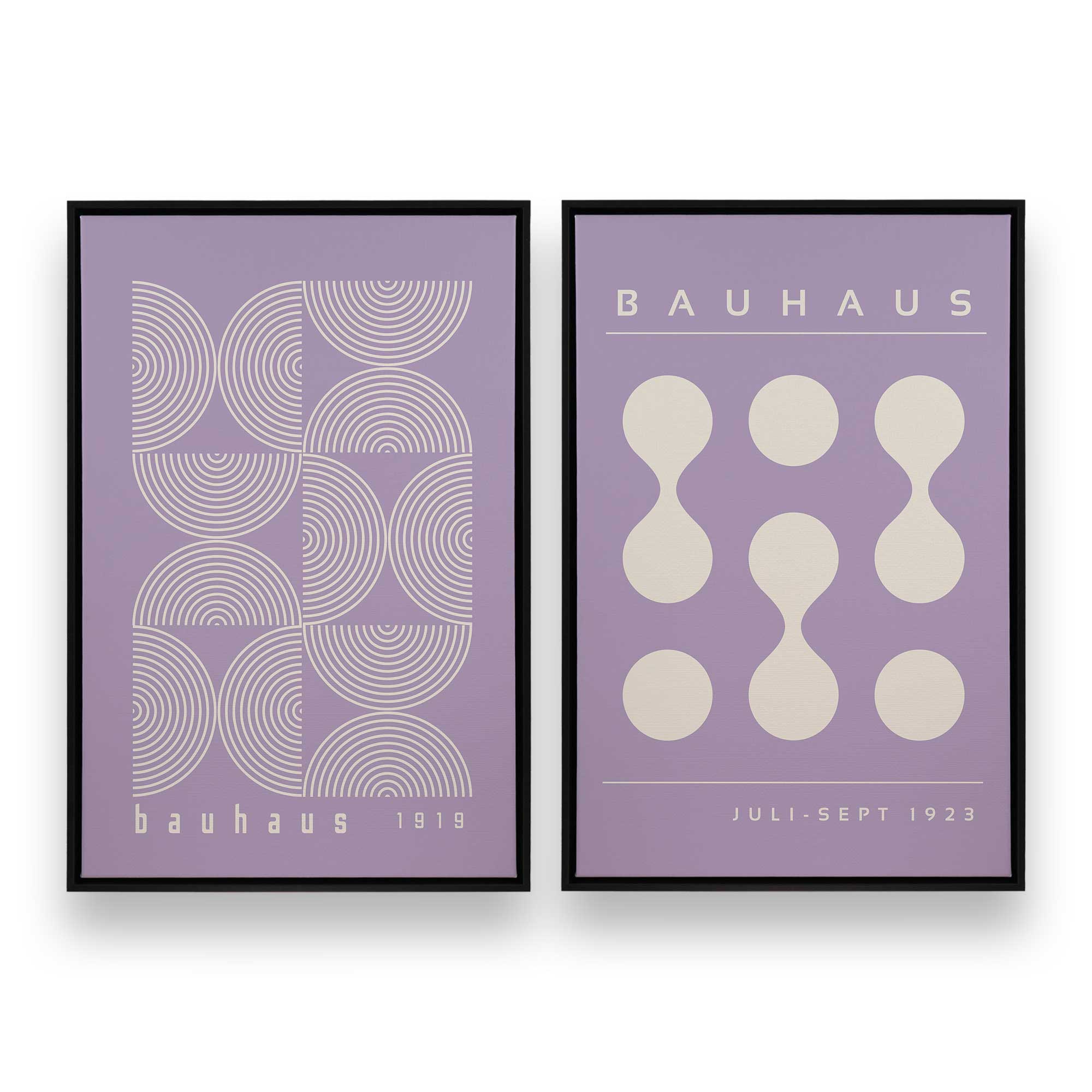 Bauhaus Flow and Composition in Purple II - Set of 2 Premium Canvas Wall Art Prints | Modern Abstract Decor for Living Room, Bedroom & Office