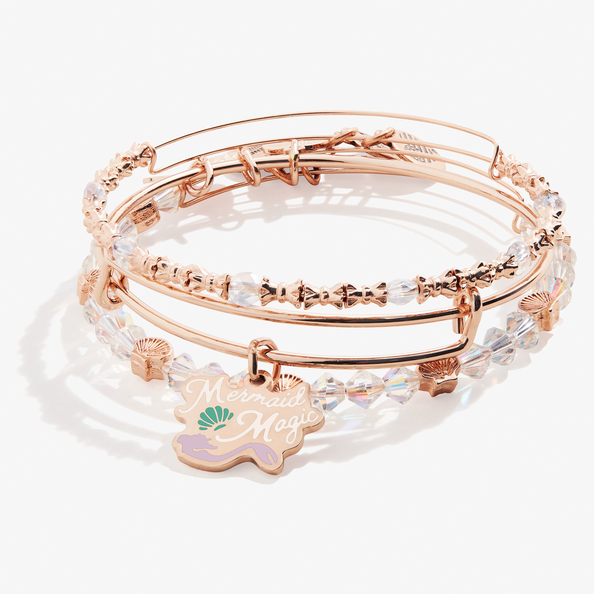 Mermaid Magic Charm Bangles Set of 3 - Adjustable Beaded Bracelets for Women & Teens - Perfect for Beach Parties, Summer Fashion & Boho Style Accessories