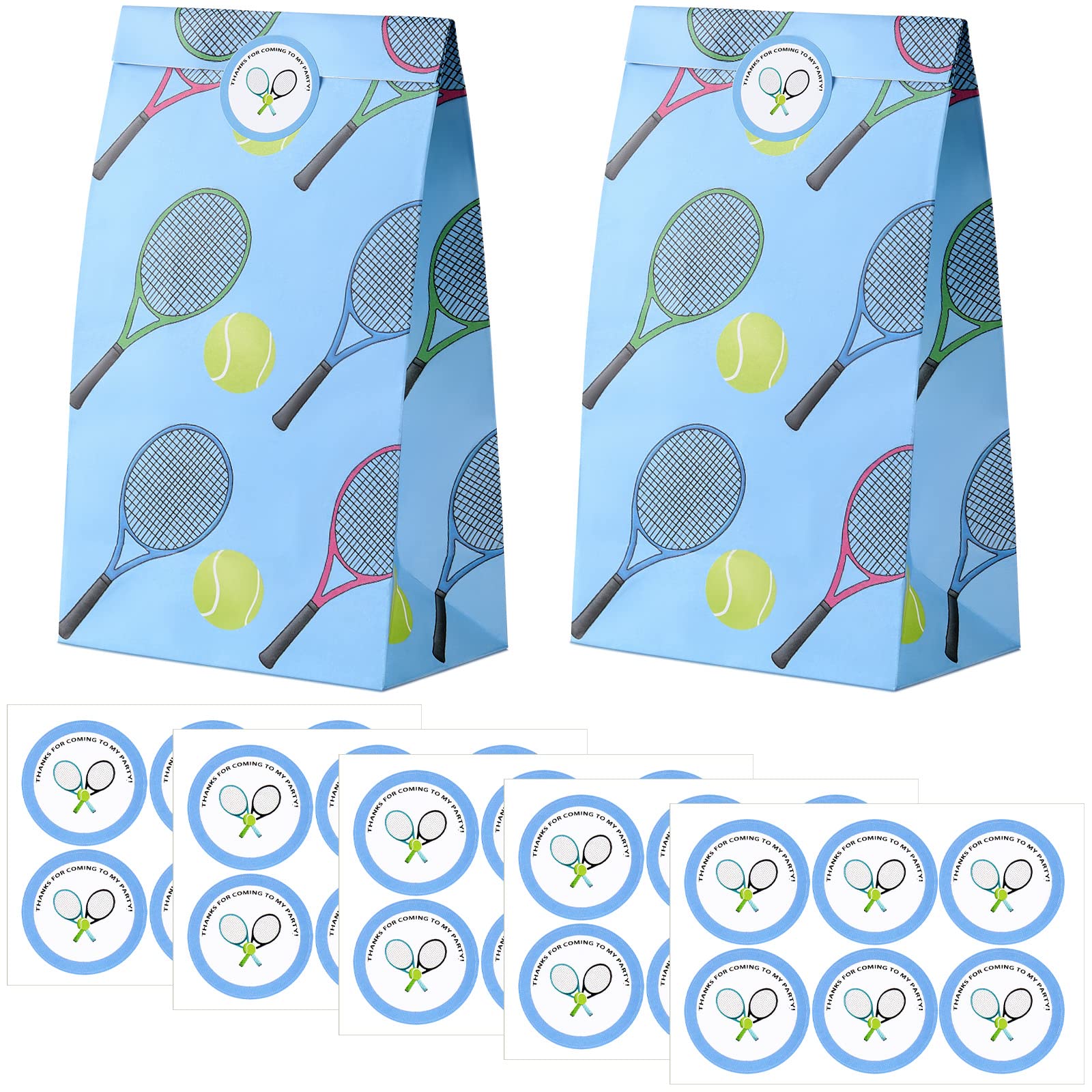 30 Pack Tennis Party Favor Bags with Stickers - Tennis Themed Goodie Gift Bags for Birthday Parties, Sports Events & Baby Showers - Perfect for Treats, Candy & Small Gifts