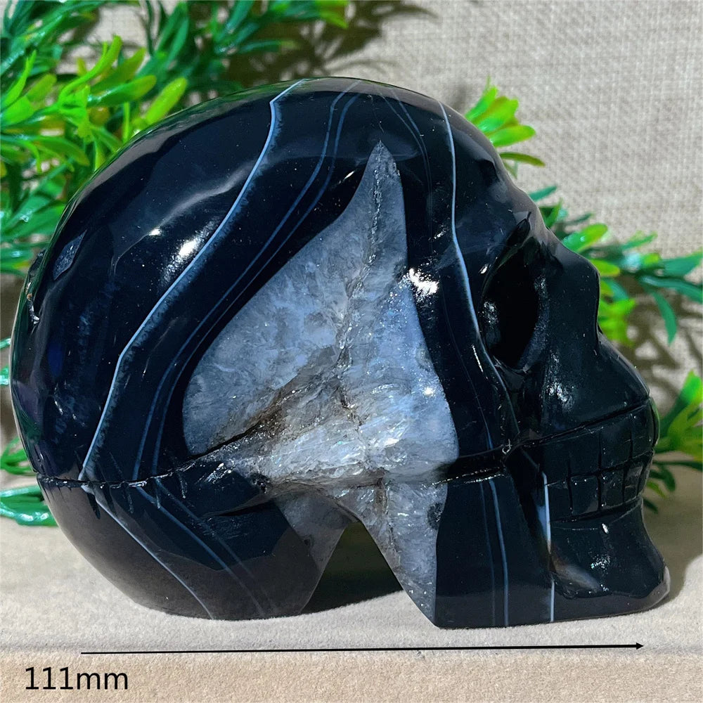 Black Agate Skull Carving - Natural Crystal Healing Gemstone for Spiritual Home Decor, Meditation & Energy Work | Handcrafted Mineral Craft for Gifts & Altar Decorations