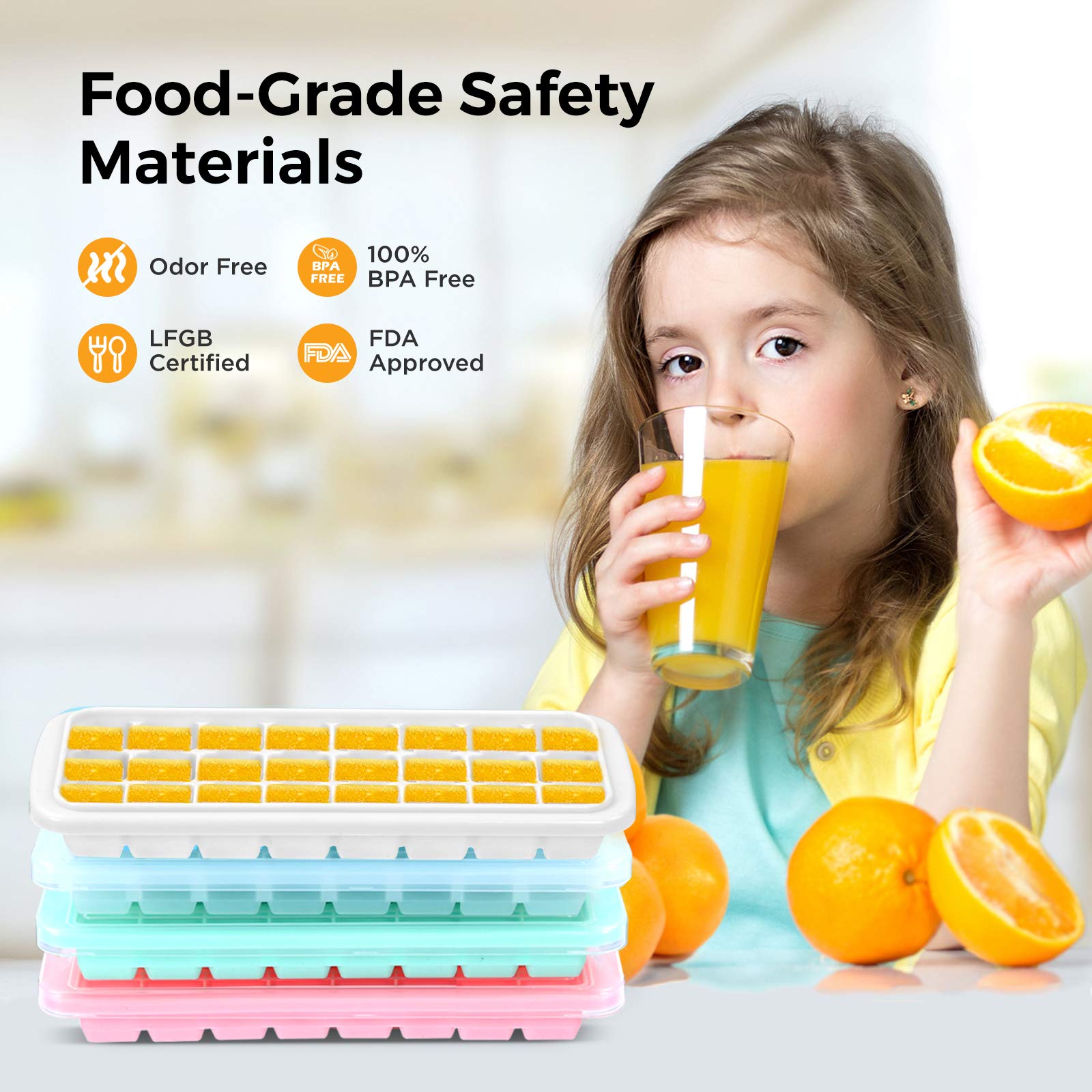 Premium Soft Silicone Ice Cube Tray with Secure PP Lid - Flexible Freezer-Safe Ice Mold (24 Cubes, Blue) for Cocktails, Smoothies & Party Drinks