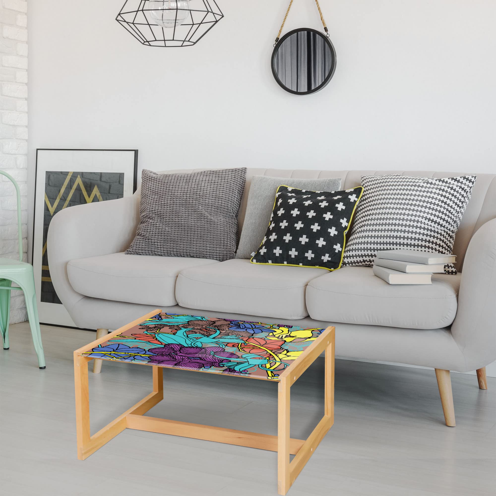 Ambesonne Orchid Coffee Table - Modern Floral Print Acrylic Glass Center Table for Office & Dorm Decor